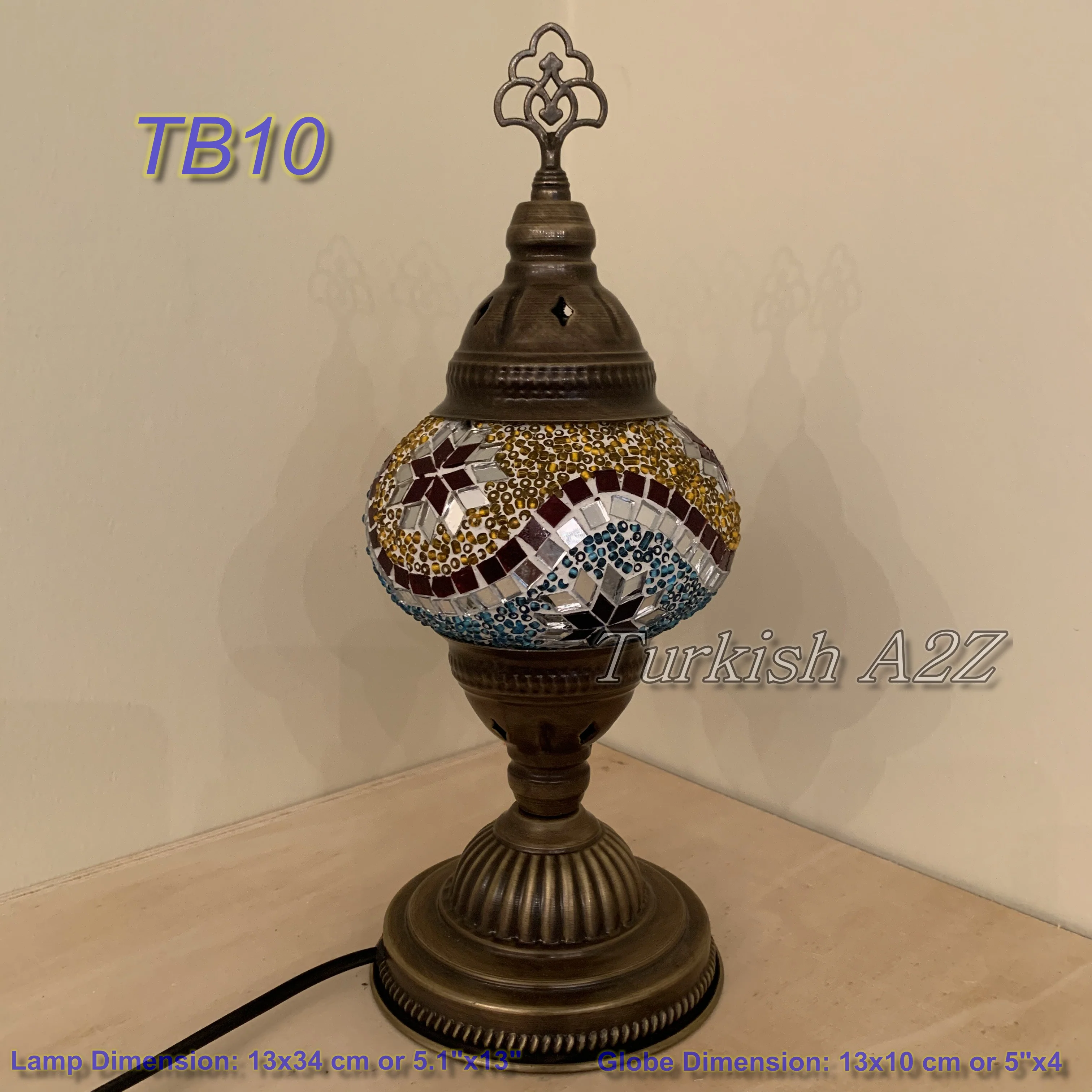 Turkish Mosaic Table Lamp Medium Globe TB10-TB18 - Image 3