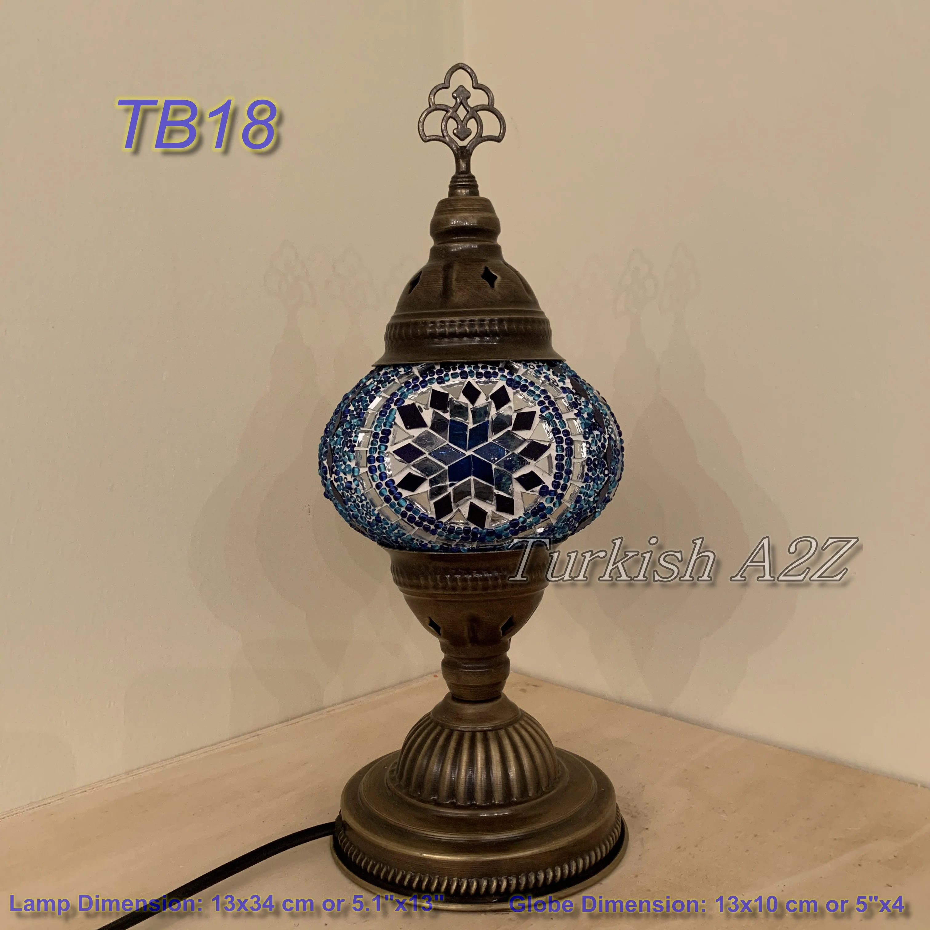 Turkish Mosaic Table Lamp Medium Globe TB19-TB27 - Image 3