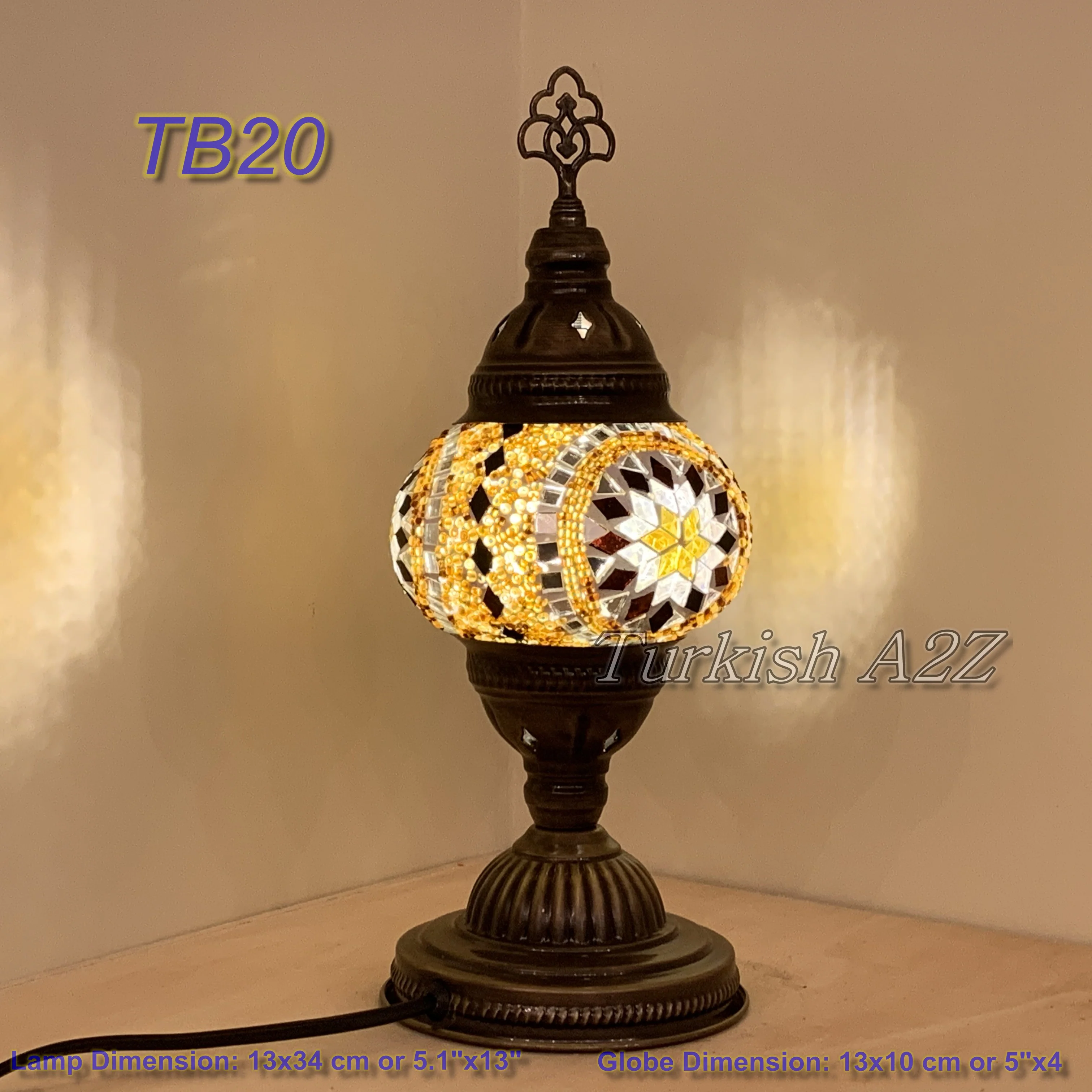 Turkish Mosaic Table Lamp Medium Globe TB19-TB27 - Image 4