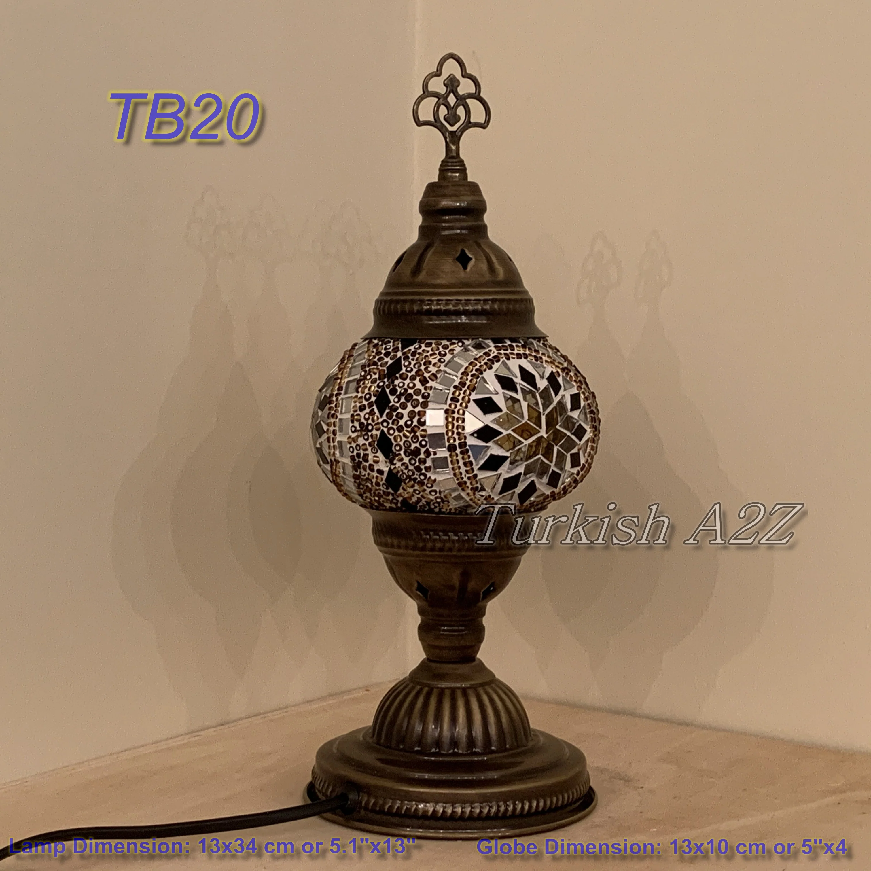 Turkish Mosaic Table Lamp Medium Globe TB19-TB27 - Image 5