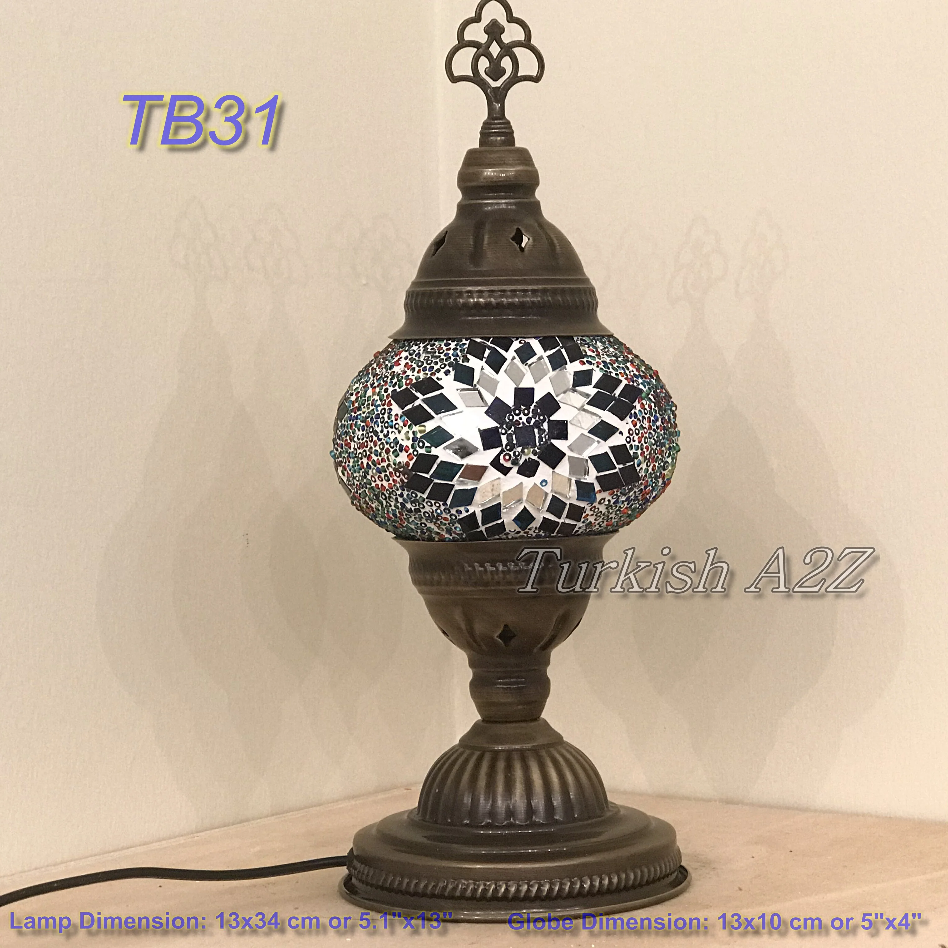 Turkish Mosaic Table Lamp Medium Globe TB28-TB36 - Image 9
