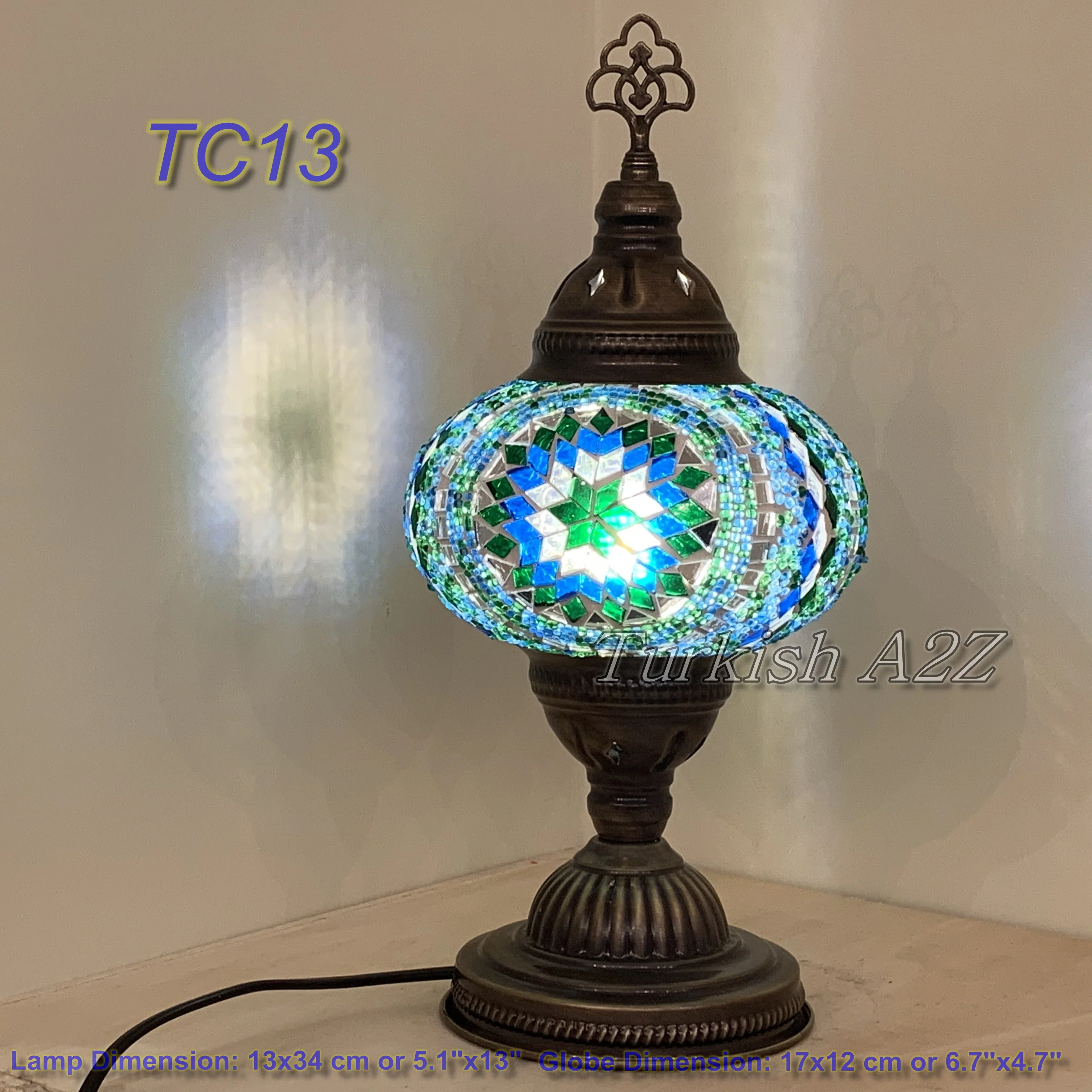 Turkish Mosaic Table Lamp Large Globe ID: TL-10 - Image 13