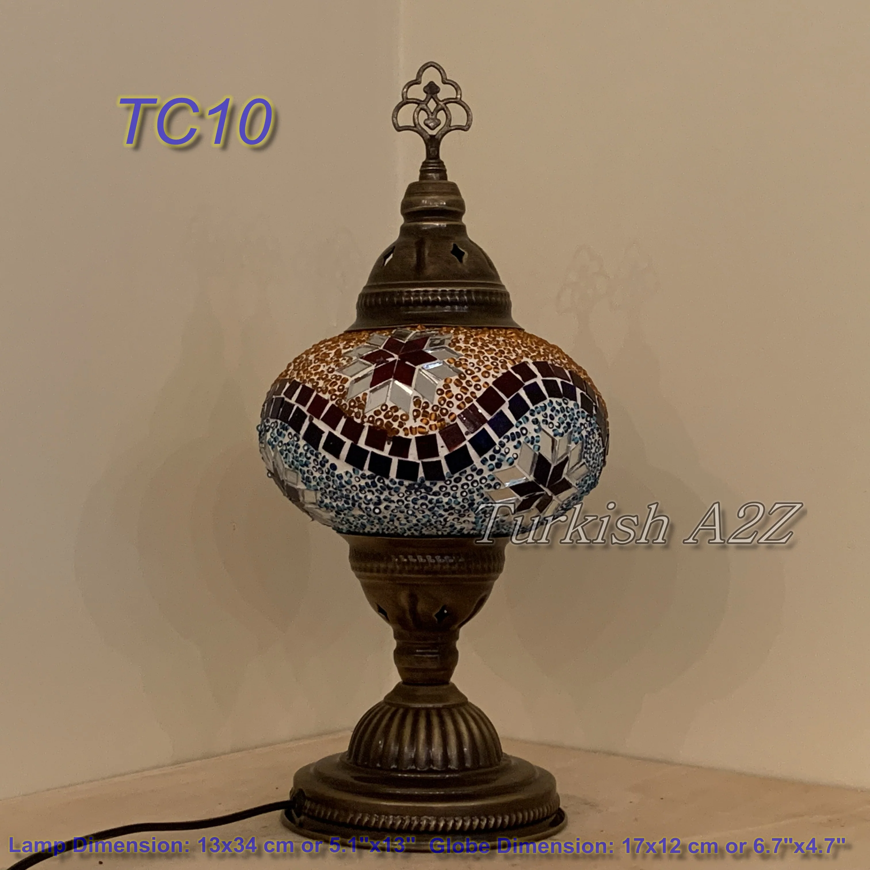 Turkish Mosaic Table Lamp Large Globe ID: TL-10 - Image 5