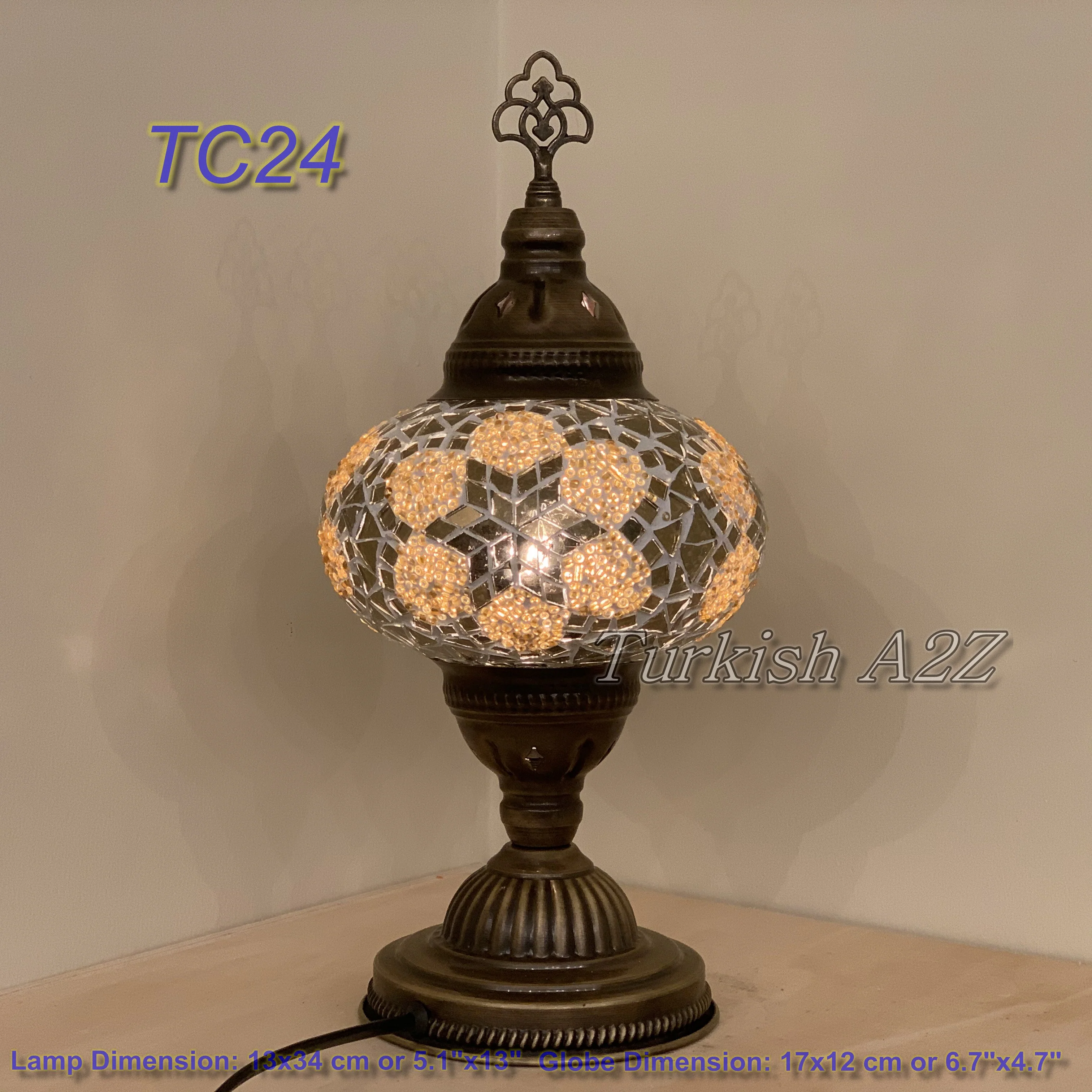 Turkish Mosaic Table Lamp Large Globe ID: TL-11 - Image 27