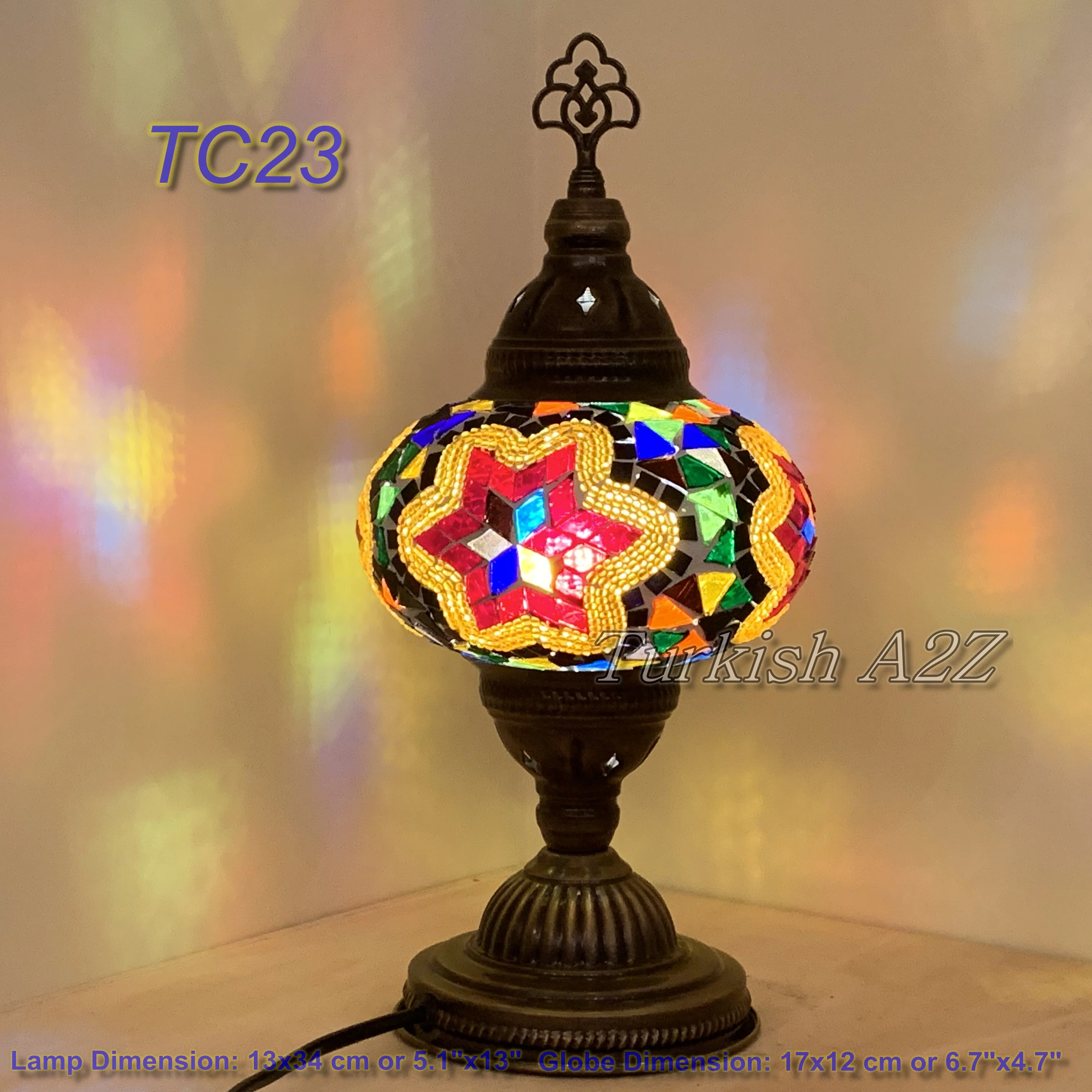 Turkish Mosaic Table Lamp Large Globe ID: TL-11 - Image 28