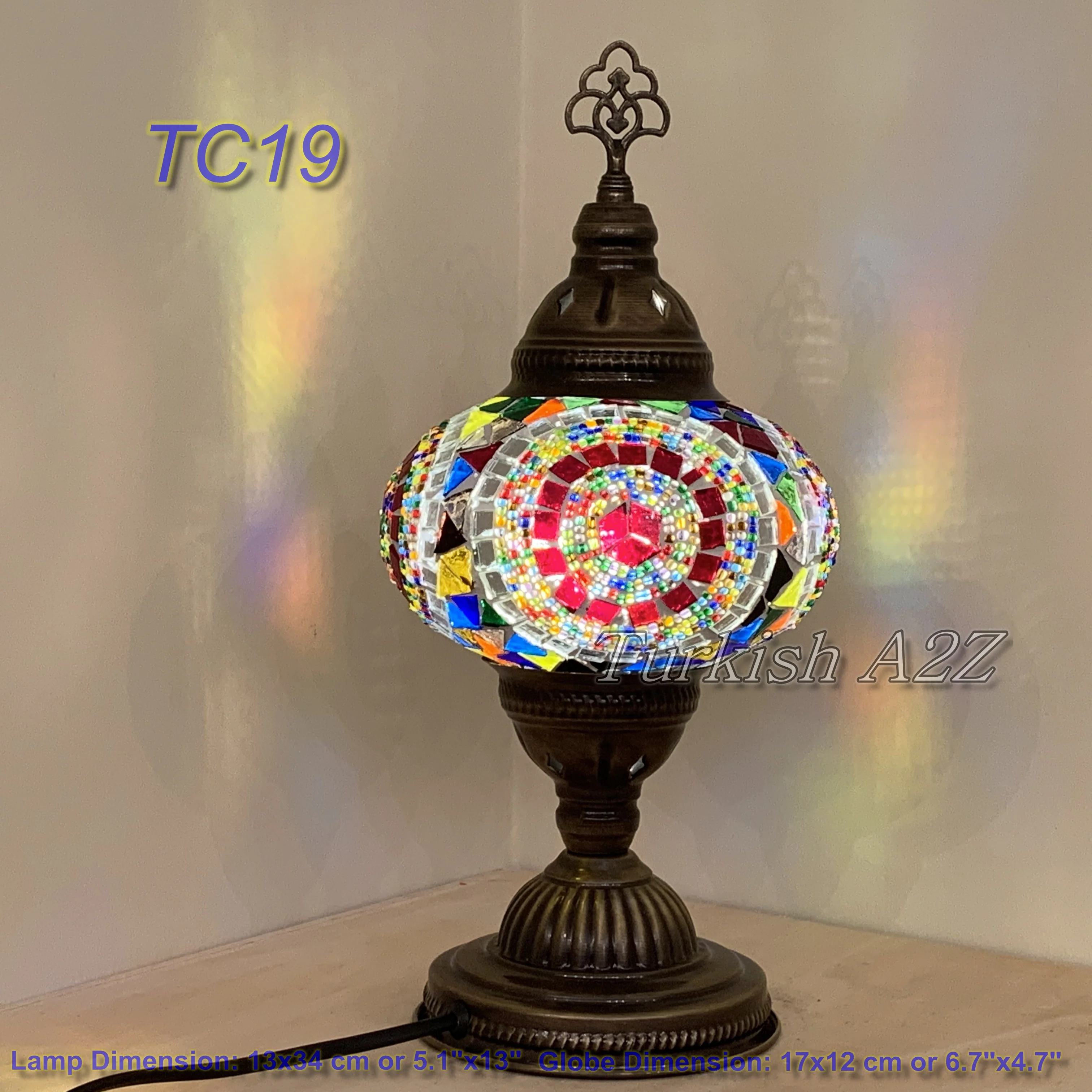 Turkish Mosaic Table Lamp Large Globe ID: TL-11 - Image 3
