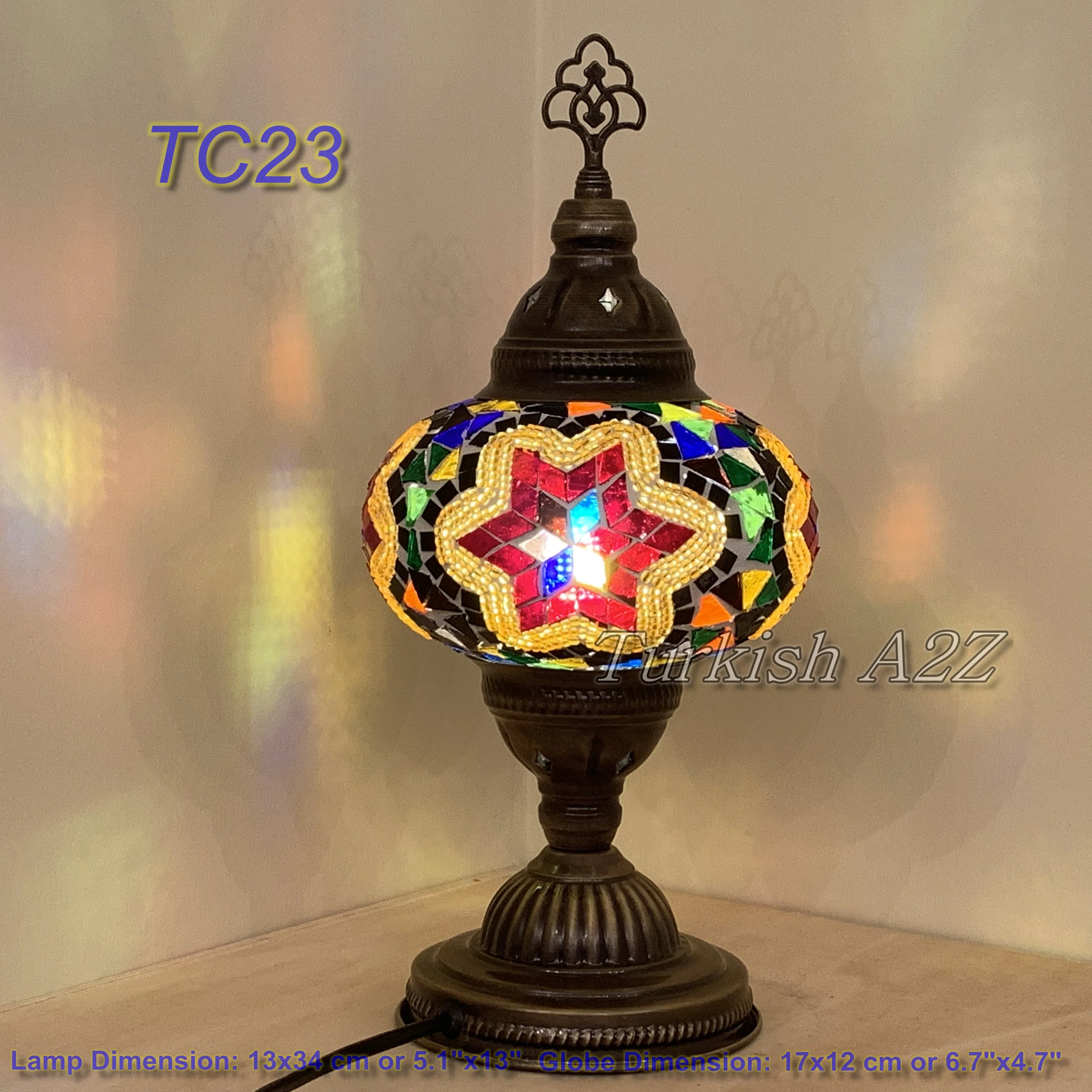 Turkish Mosaic Table Lamp Large Globe ID: TL-11 - Image 30