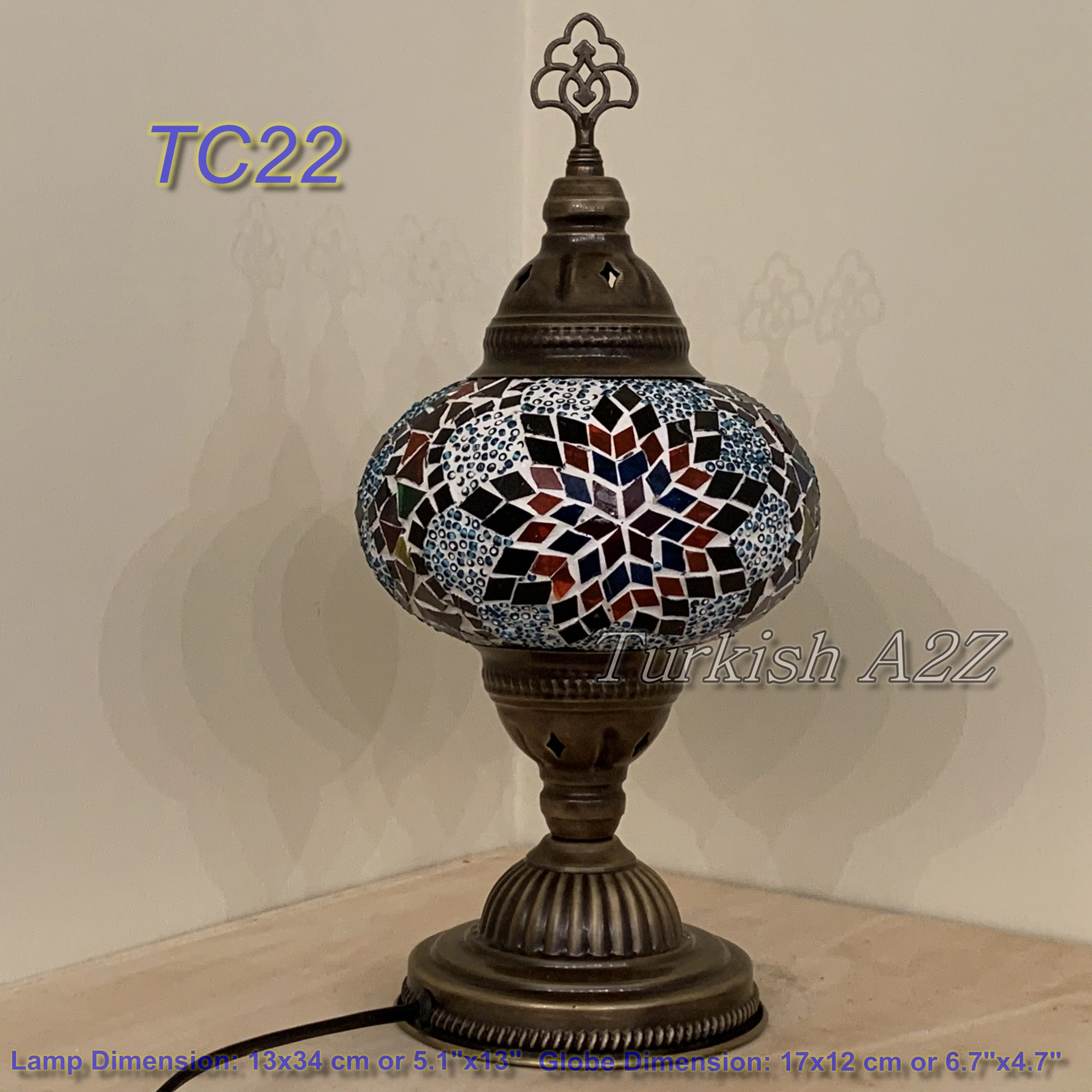 Turkish Mosaic Table Lamp Large Globe ID: TL-11 - Image 34