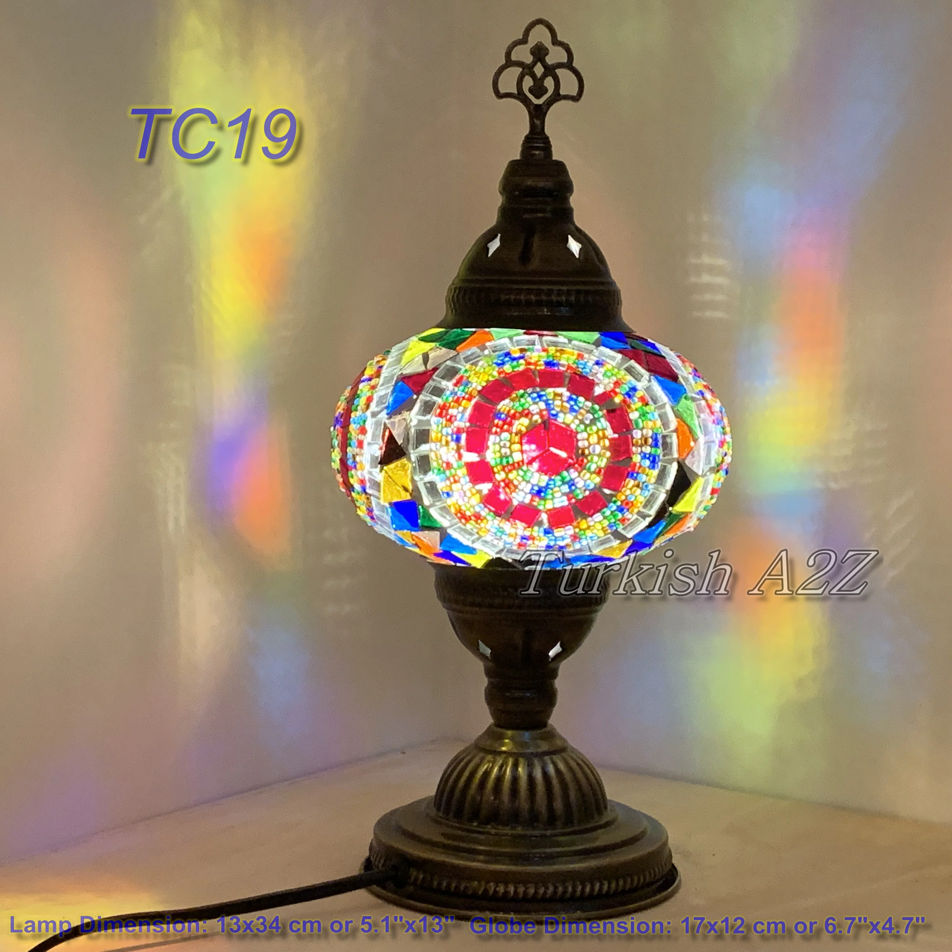 Turkish Mosaic Table Lamp Large Globe ID: TL-11 - Image 4