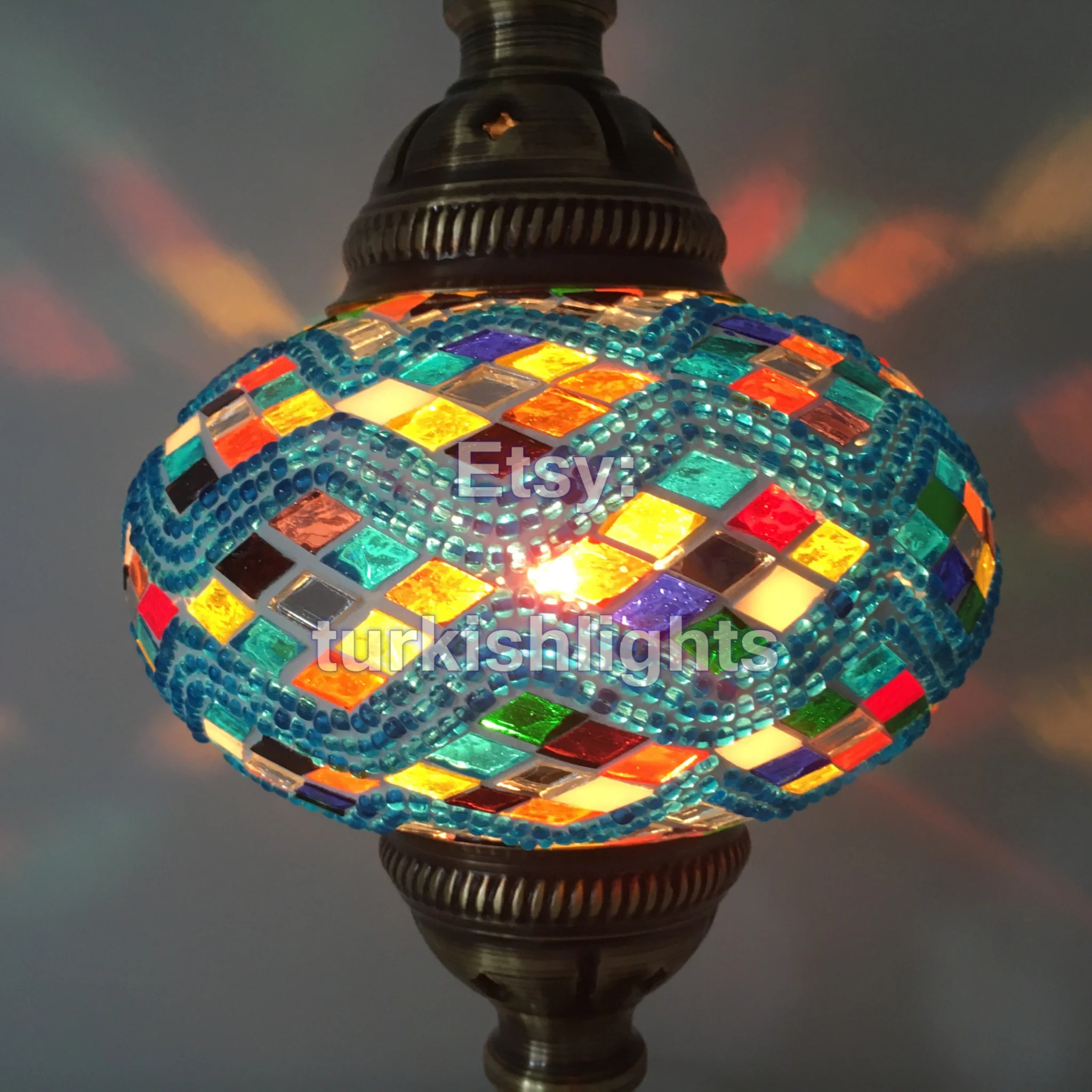 Turkish Mosaic Table Lamp Large Globe ID: TL-5 - Image 2