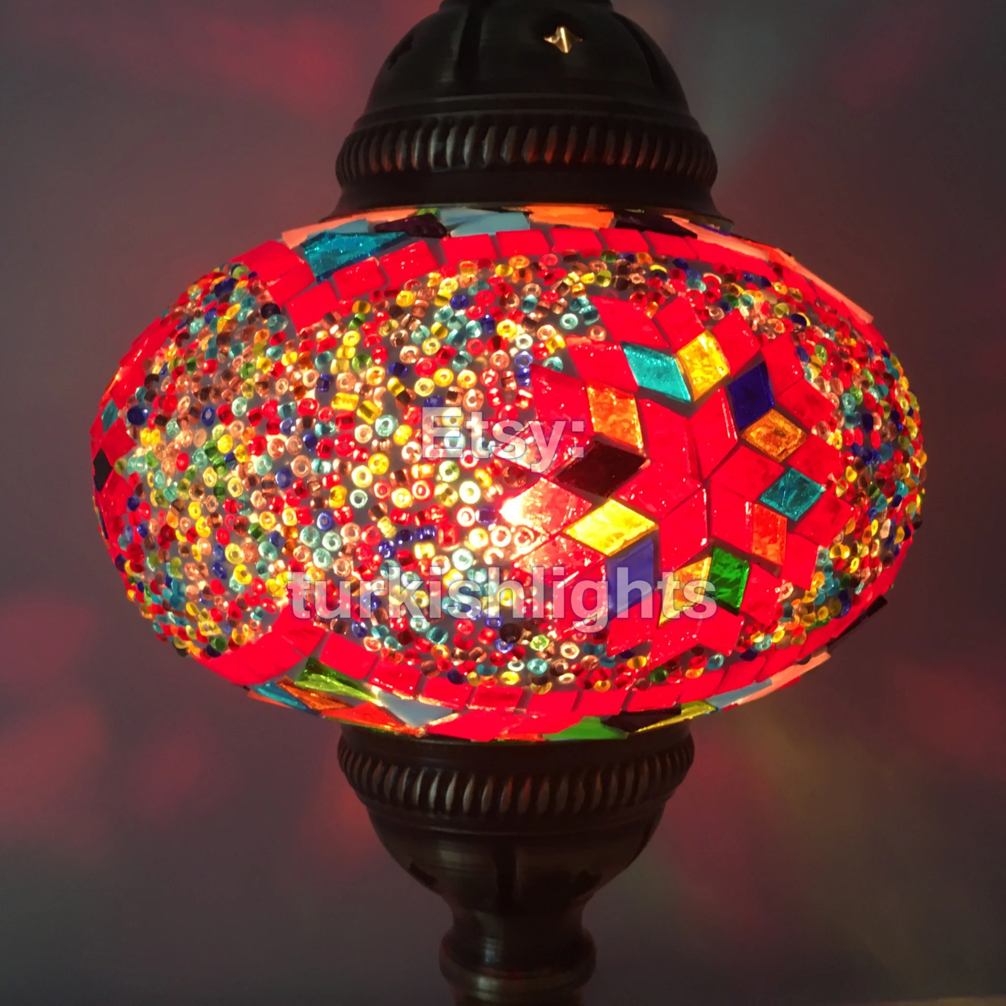 Turkish Mosaic Table Lamp Large Globe ID: TL-7 - Image 2