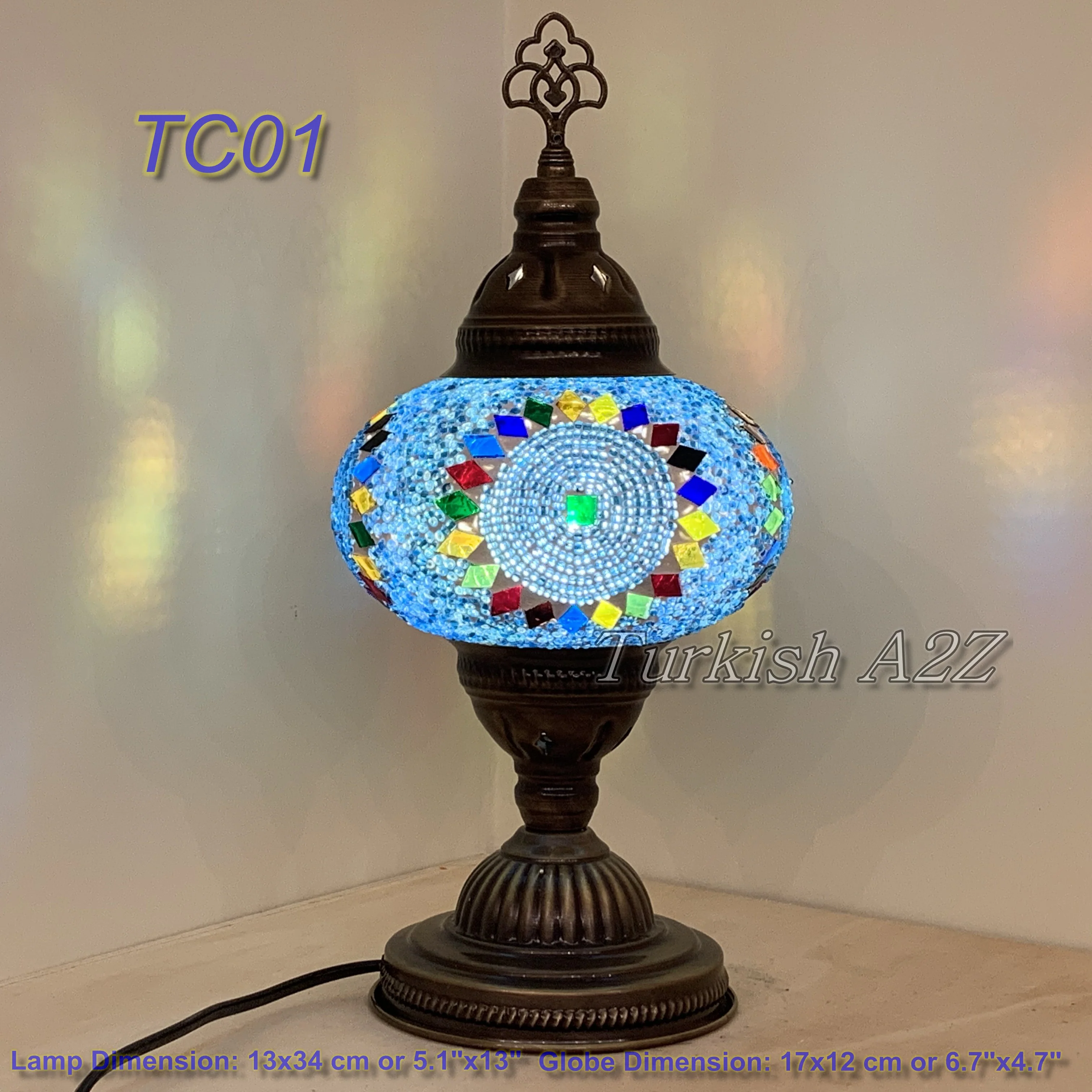 Turkish Mosaic Table Lamp Large Globe ID: TL-9 - Image 2