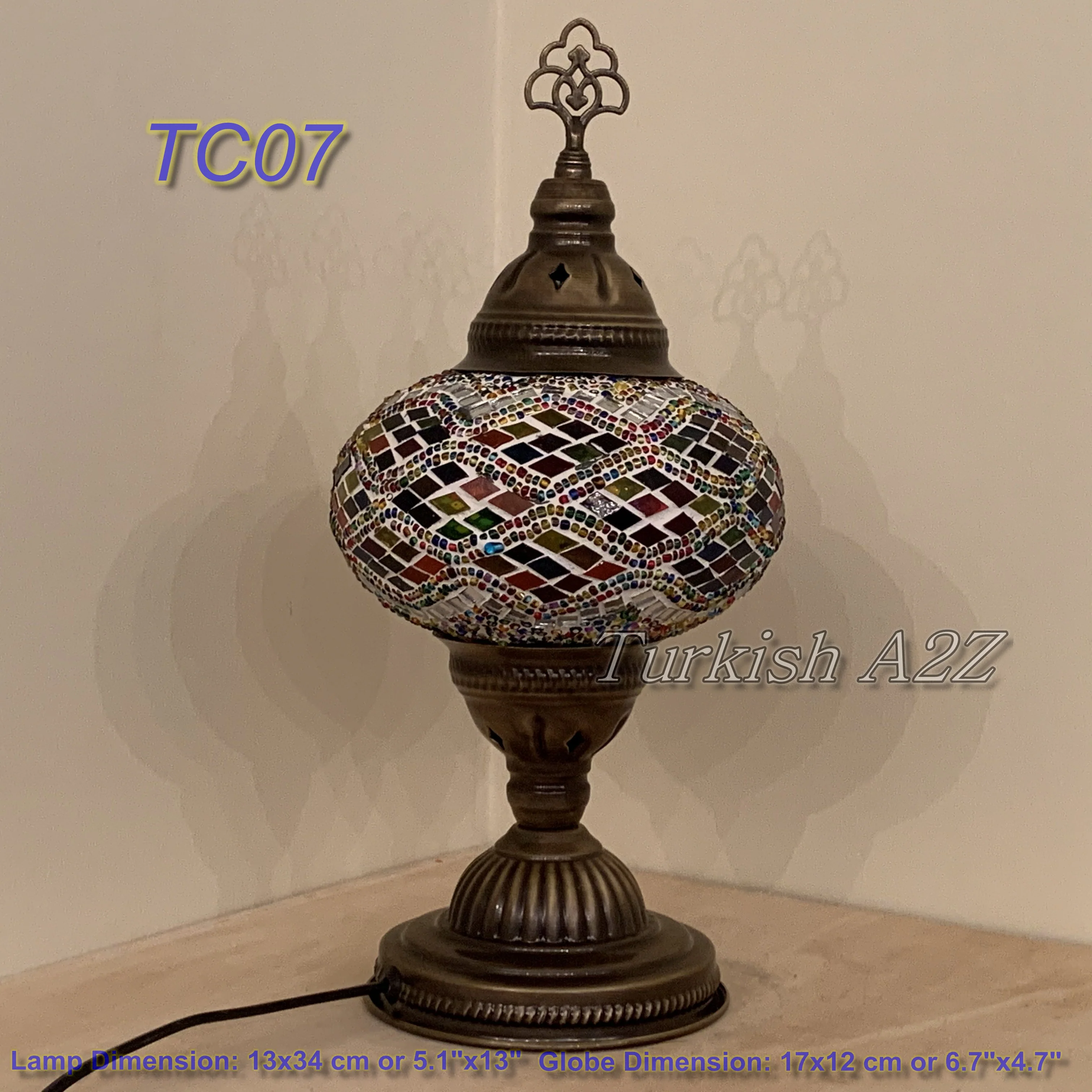 Turkish Mosaic Table Lamp Large Globe ID: TL-9 - Image 20