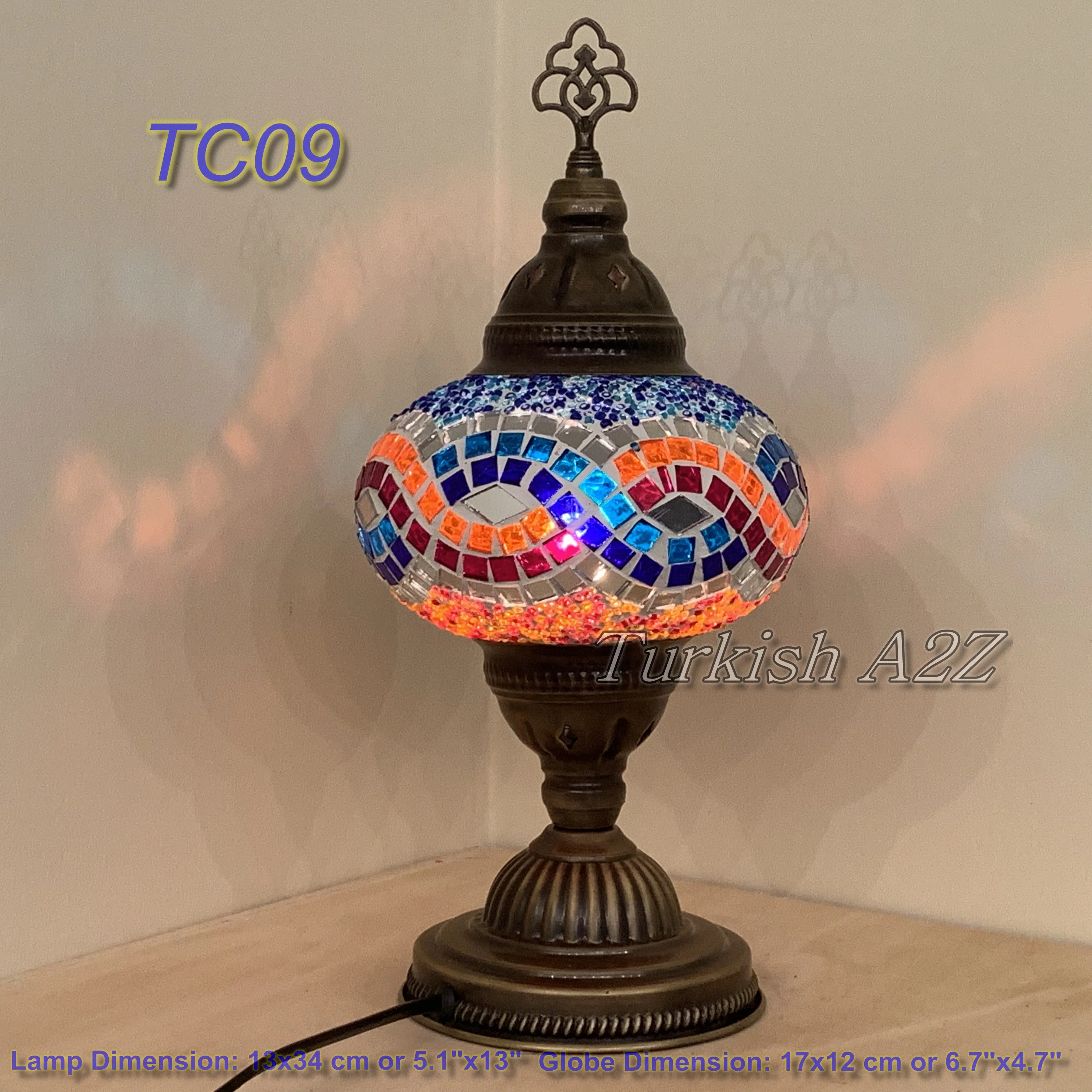 Turkish Mosaic Table Lamp Large Globe ID: TL-9 - Image 27