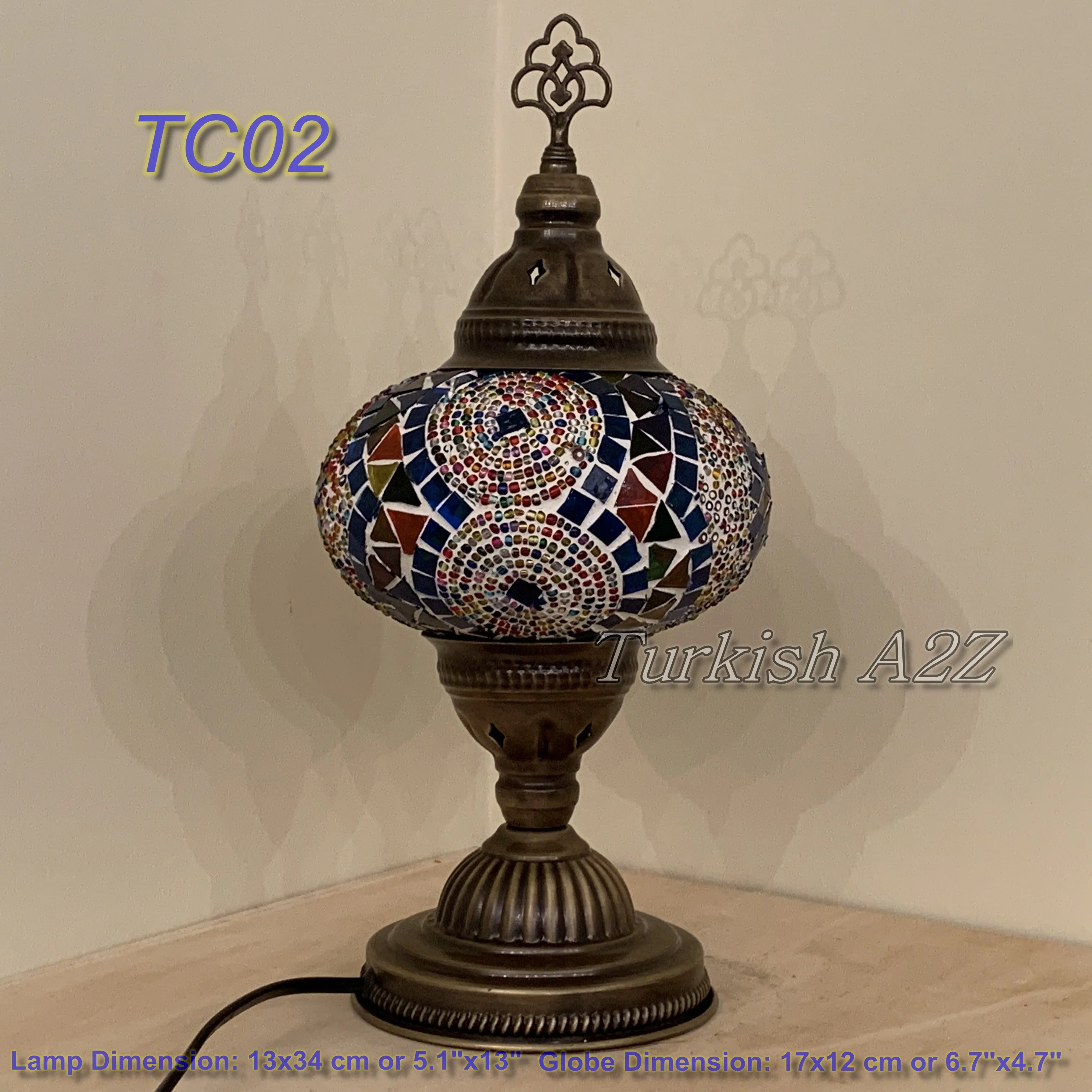 Turkish Mosaic Table Lamp Large Globe ID: TL-9 - Image 6