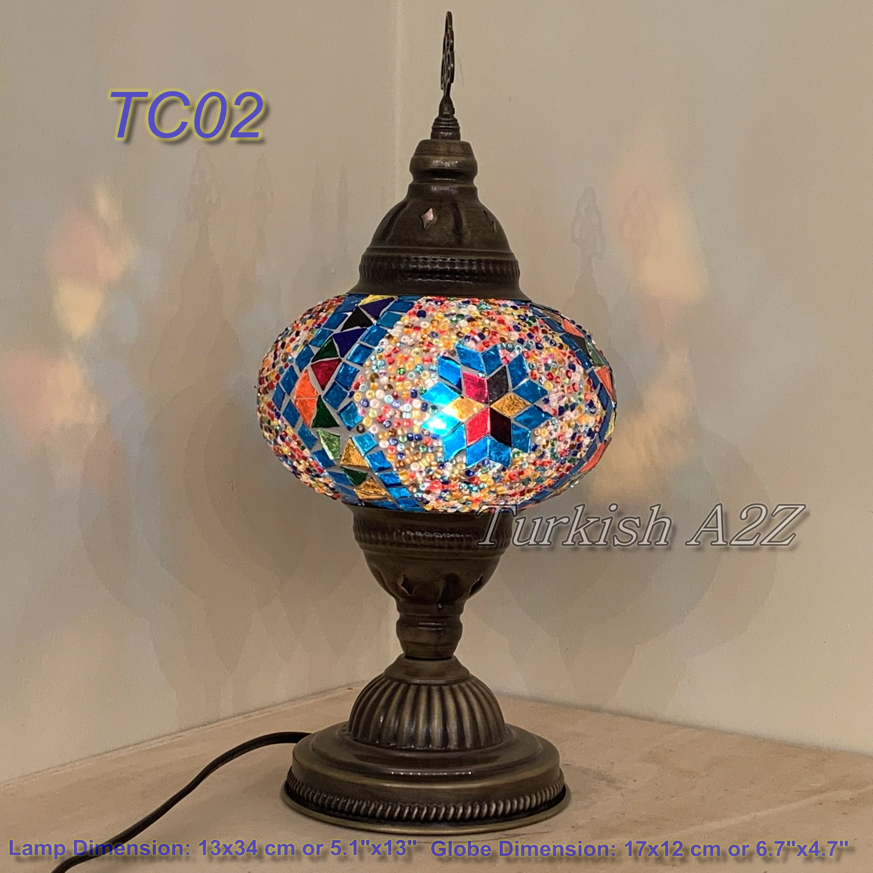 Turkish Mosaic Table Lamp Large Globe ID: TL-9 - Image 7