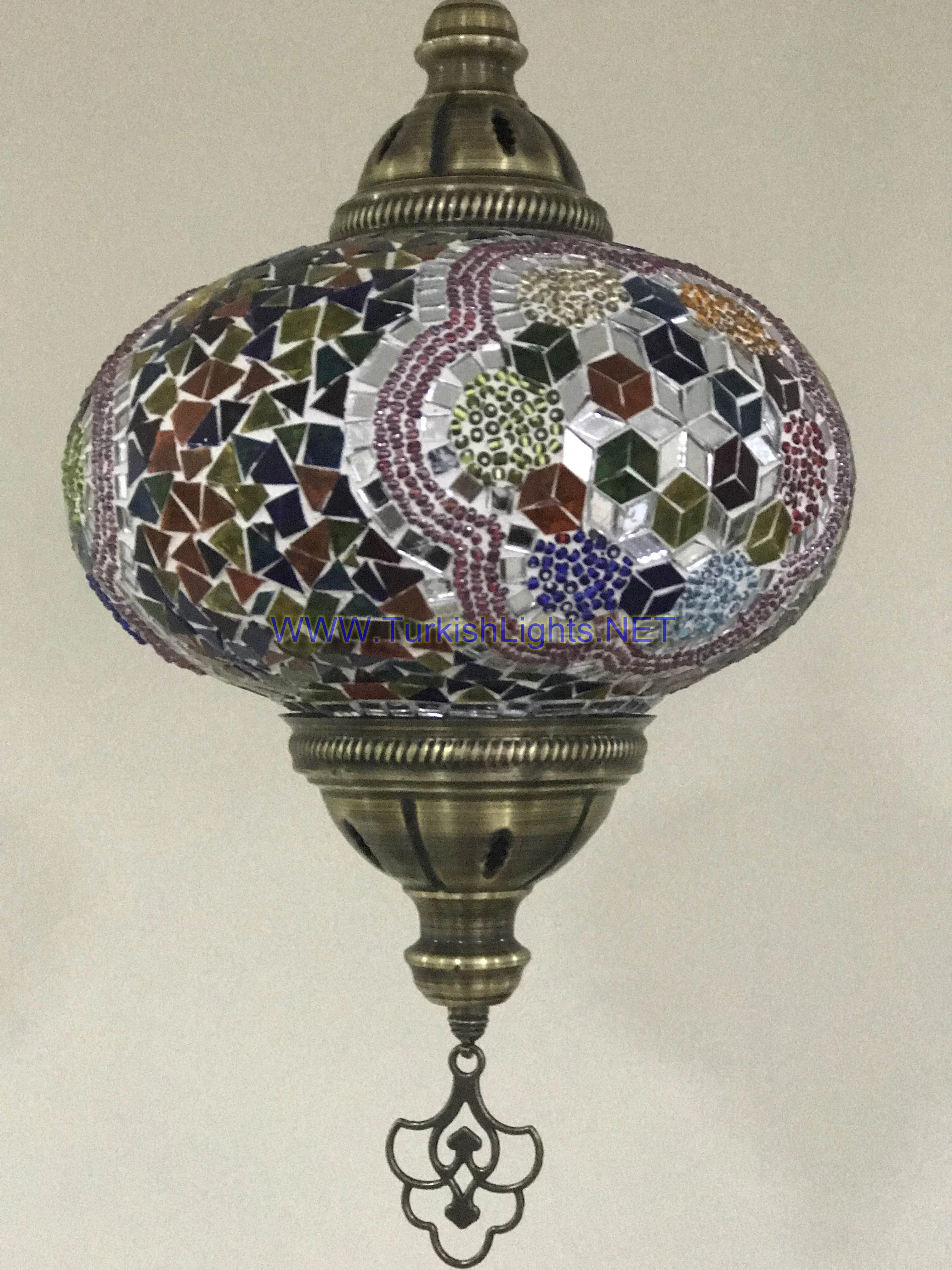 Turkish Handmade Mosaic  Hanging Lamp - Extra Large Globe - Image 3