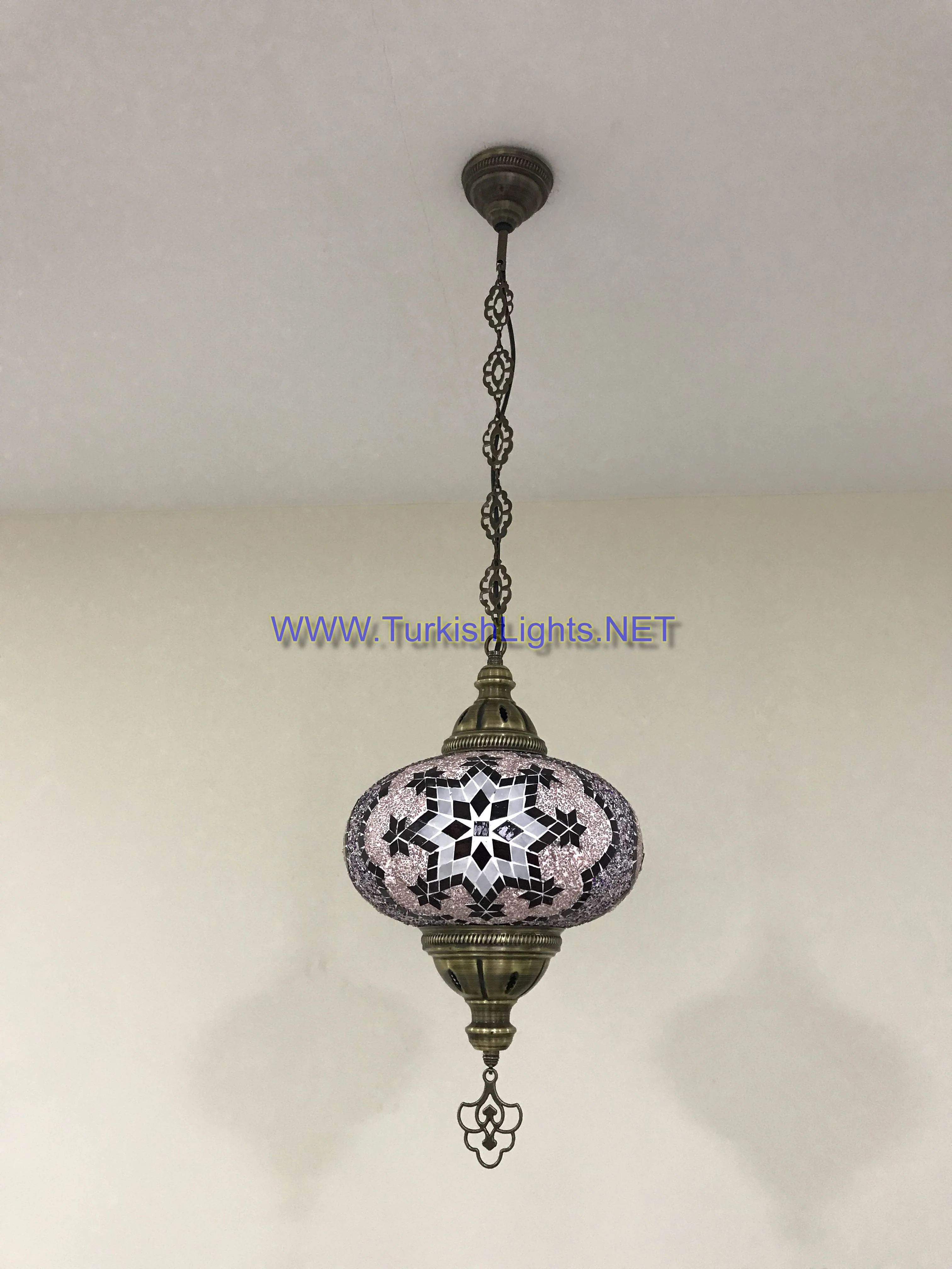 Turkish Handmade Mosaic  Hanging Lamp - Extra Large Globe - Image 4