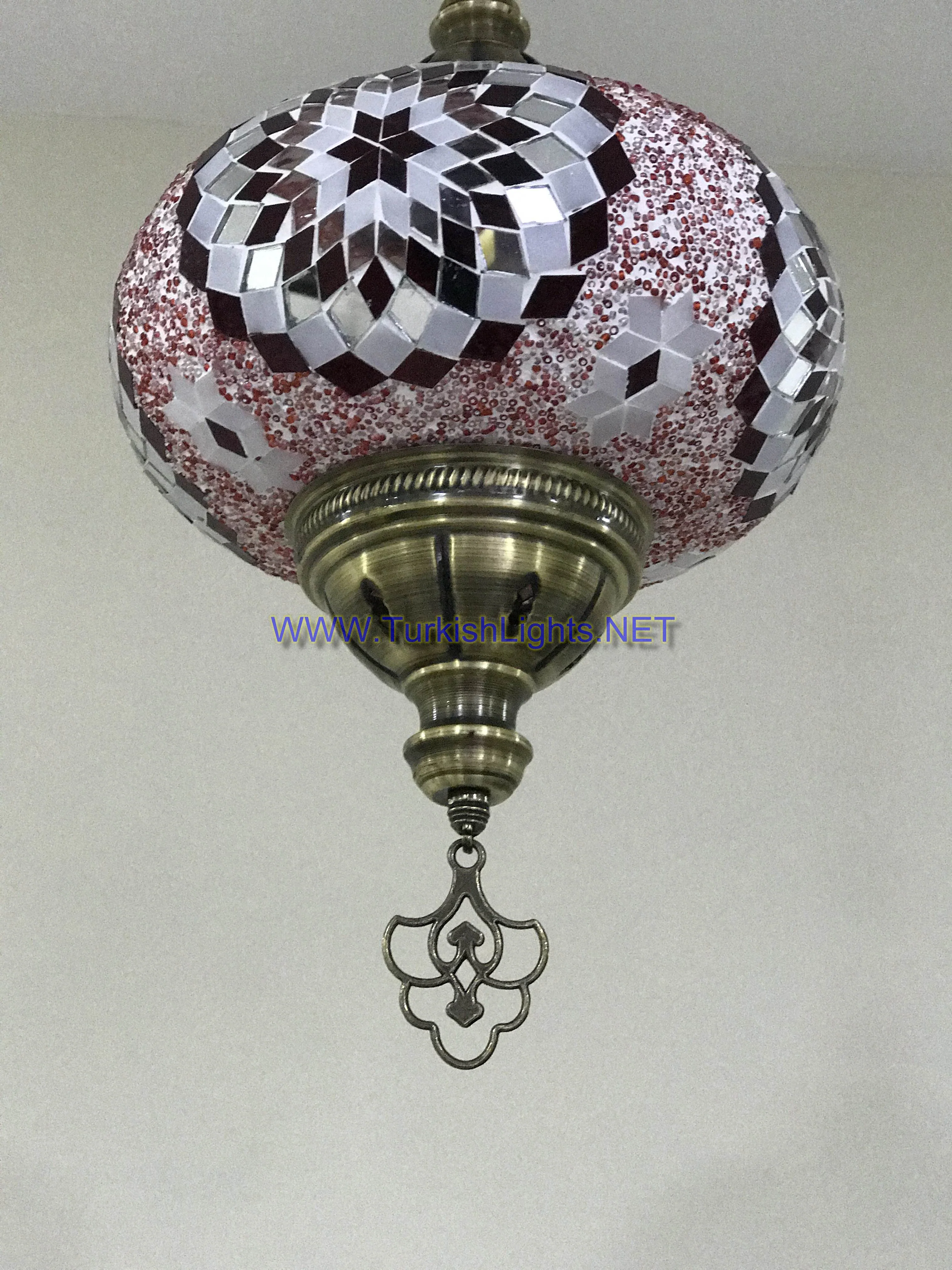 Turkish Handmade Mosaic  Hanging Lamp - Extra Large Globe - Image 6