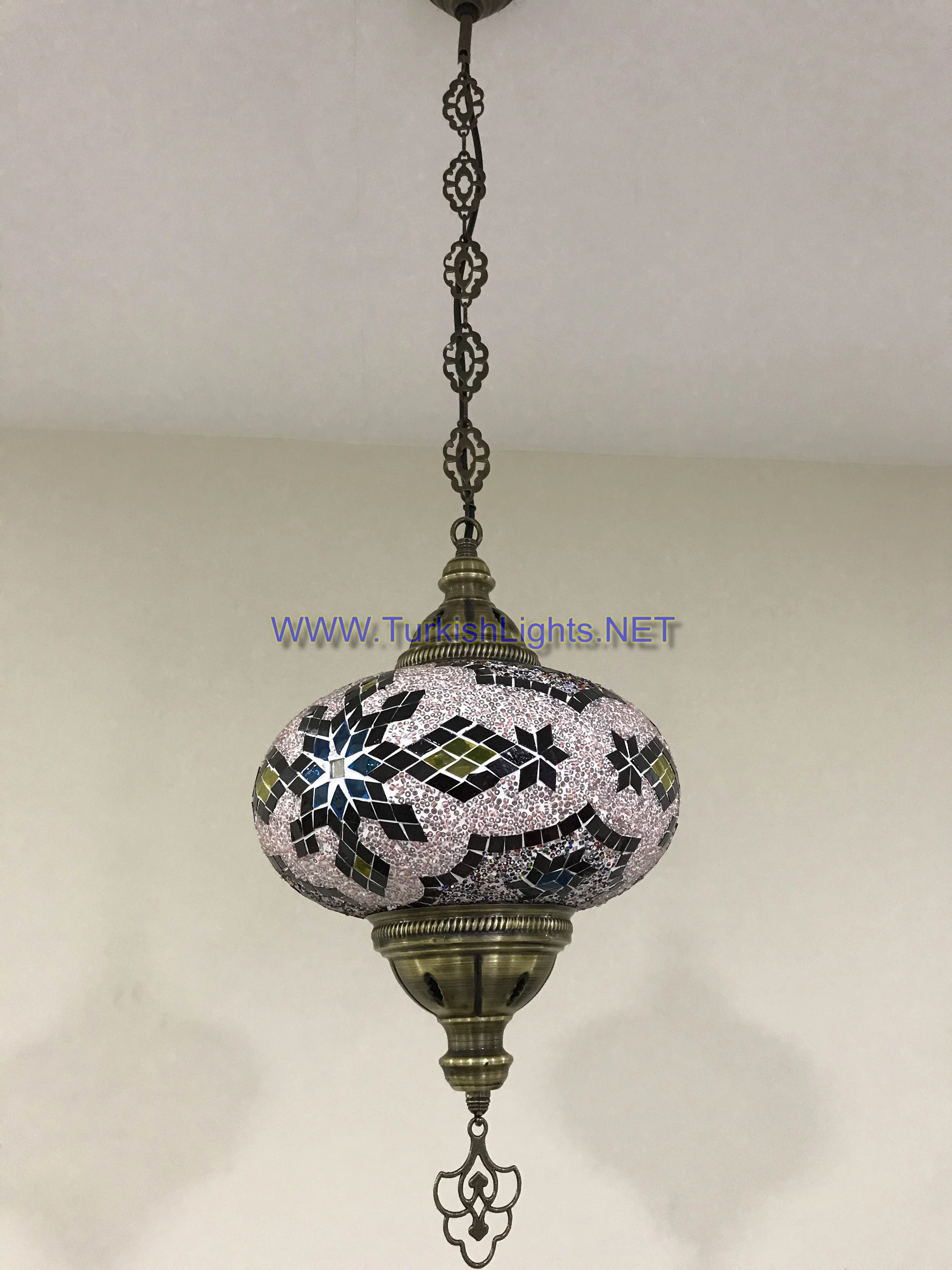 Turkish Handmade Mosaic  Hanging Lamp - Extra Large Globe - Image 6