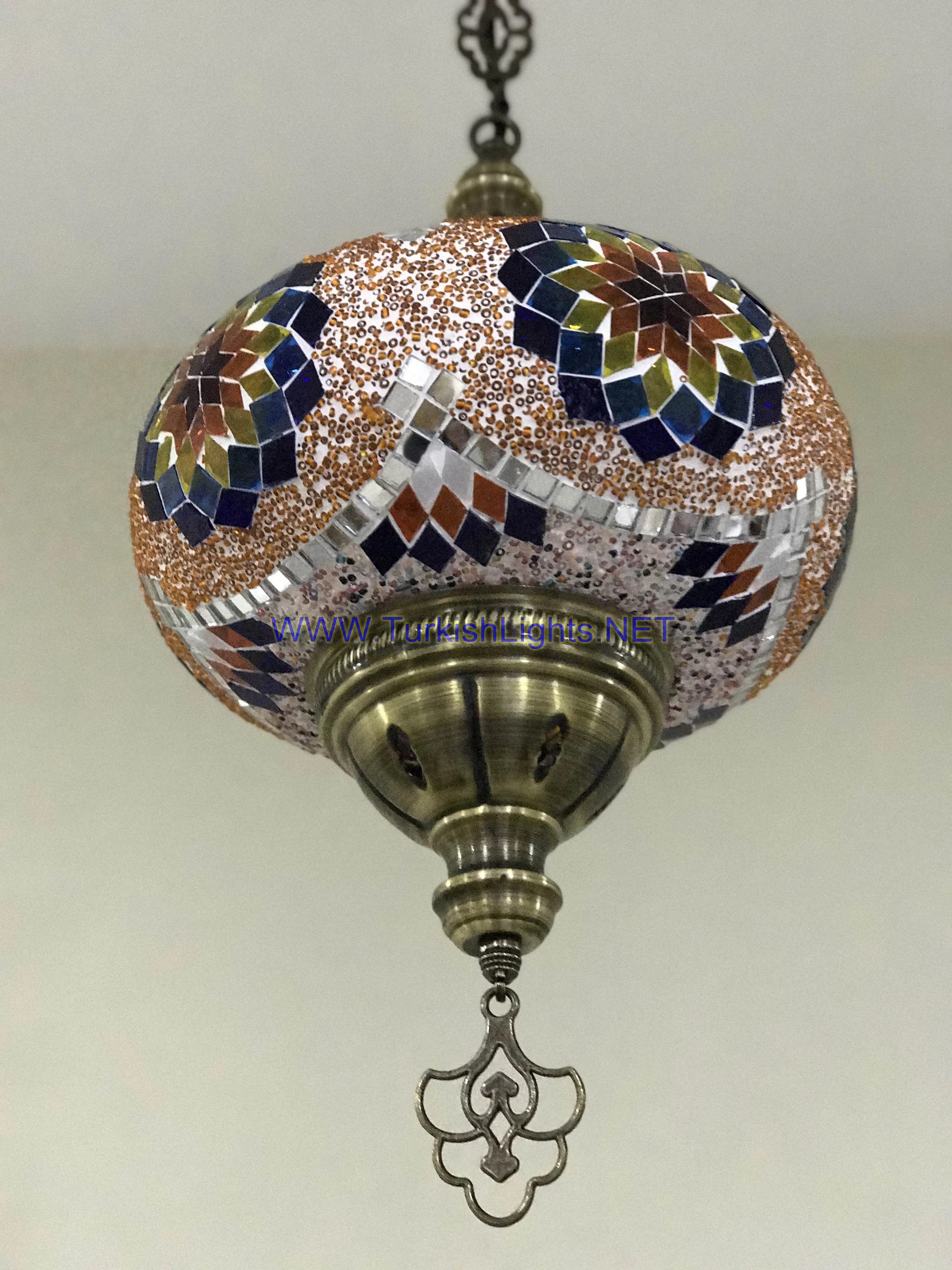 Turkish Handmade Mosaic  Hanging Lamp - Extra Large Globe - Image 4