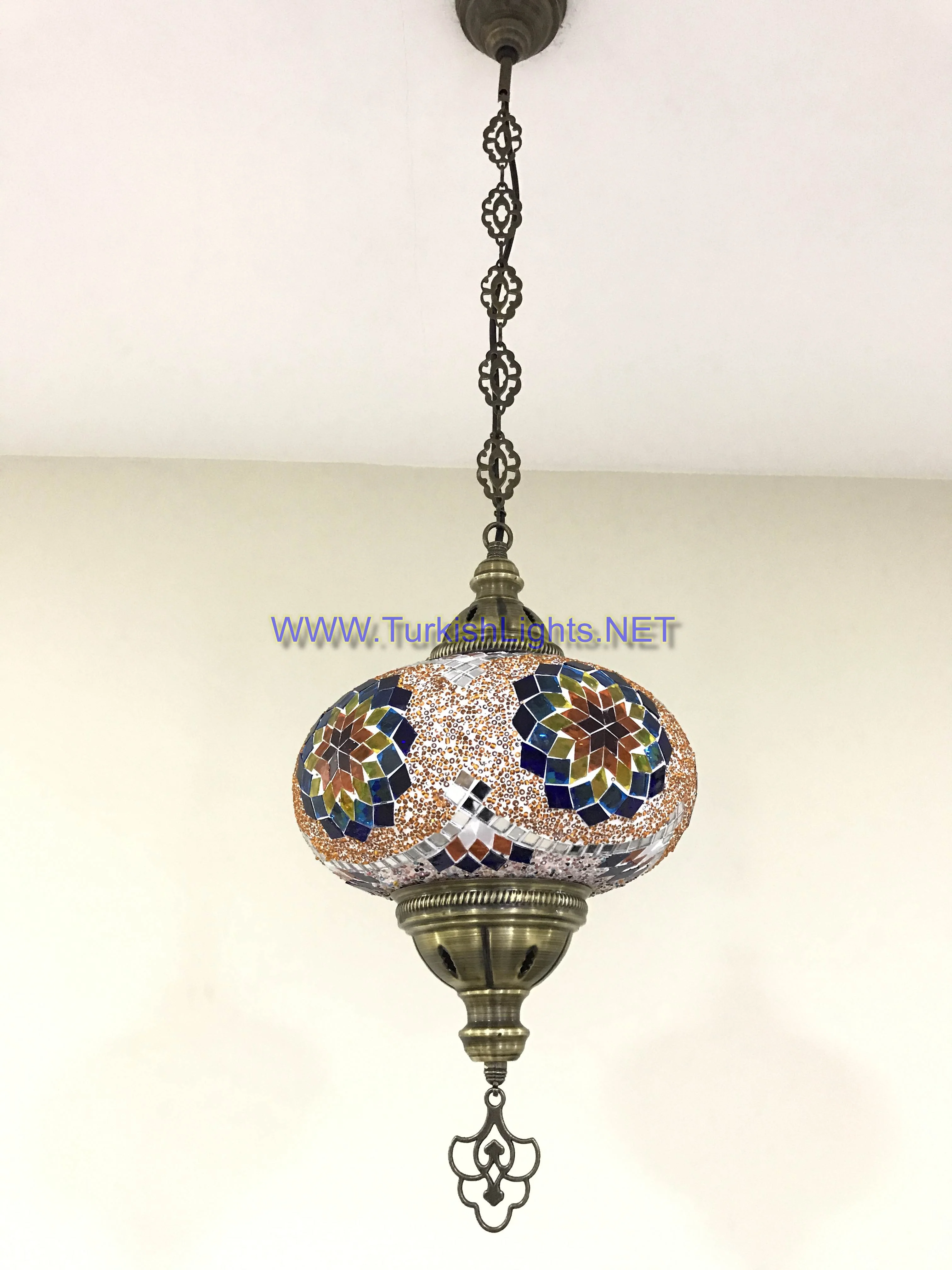 Turkish Handmade Mosaic  Hanging Lamp - Extra Large Globe - Image 5