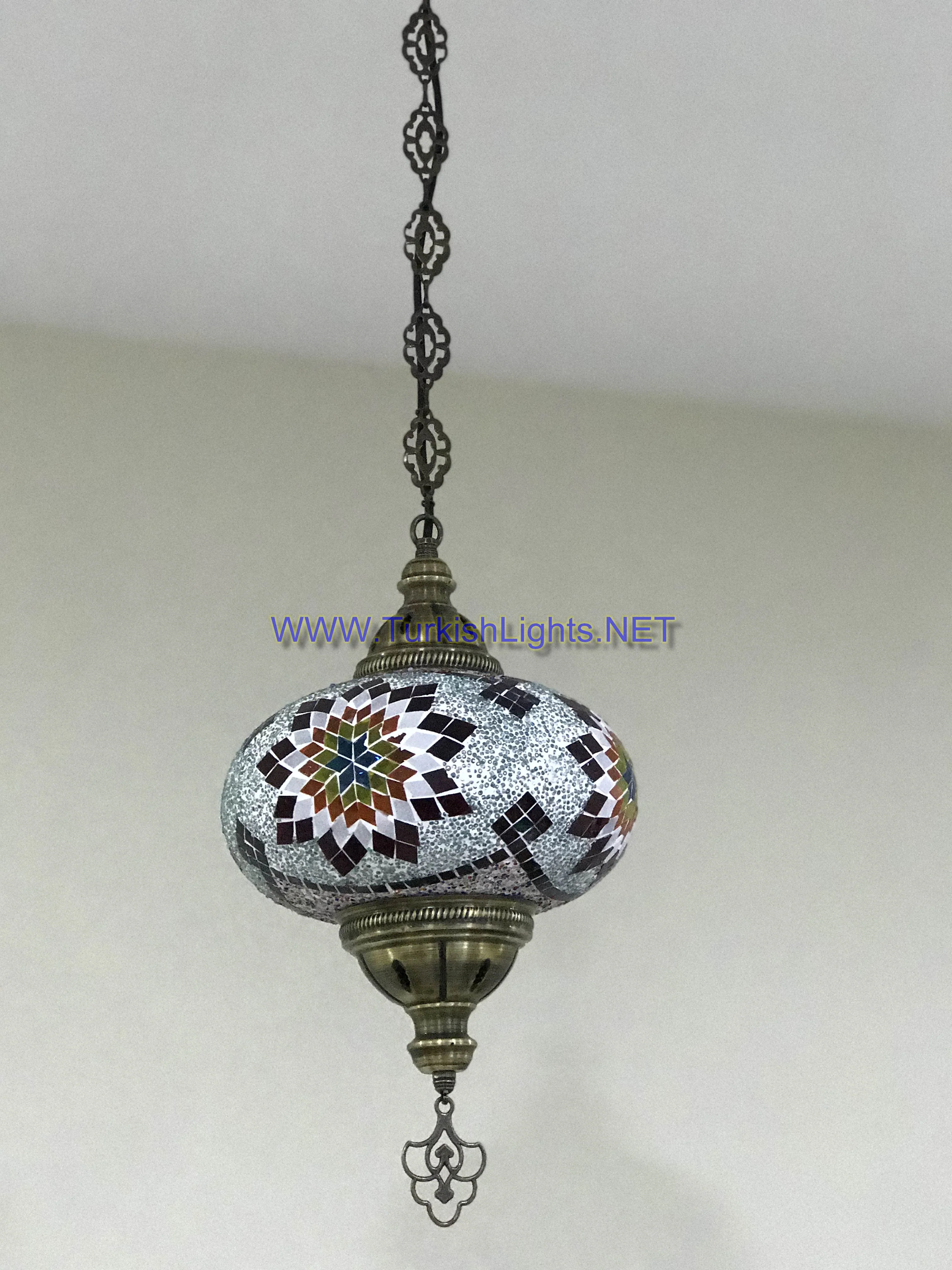 Turkish Handmade Mosaic  Hanging Lamp - Extra Large Globe - Image 6