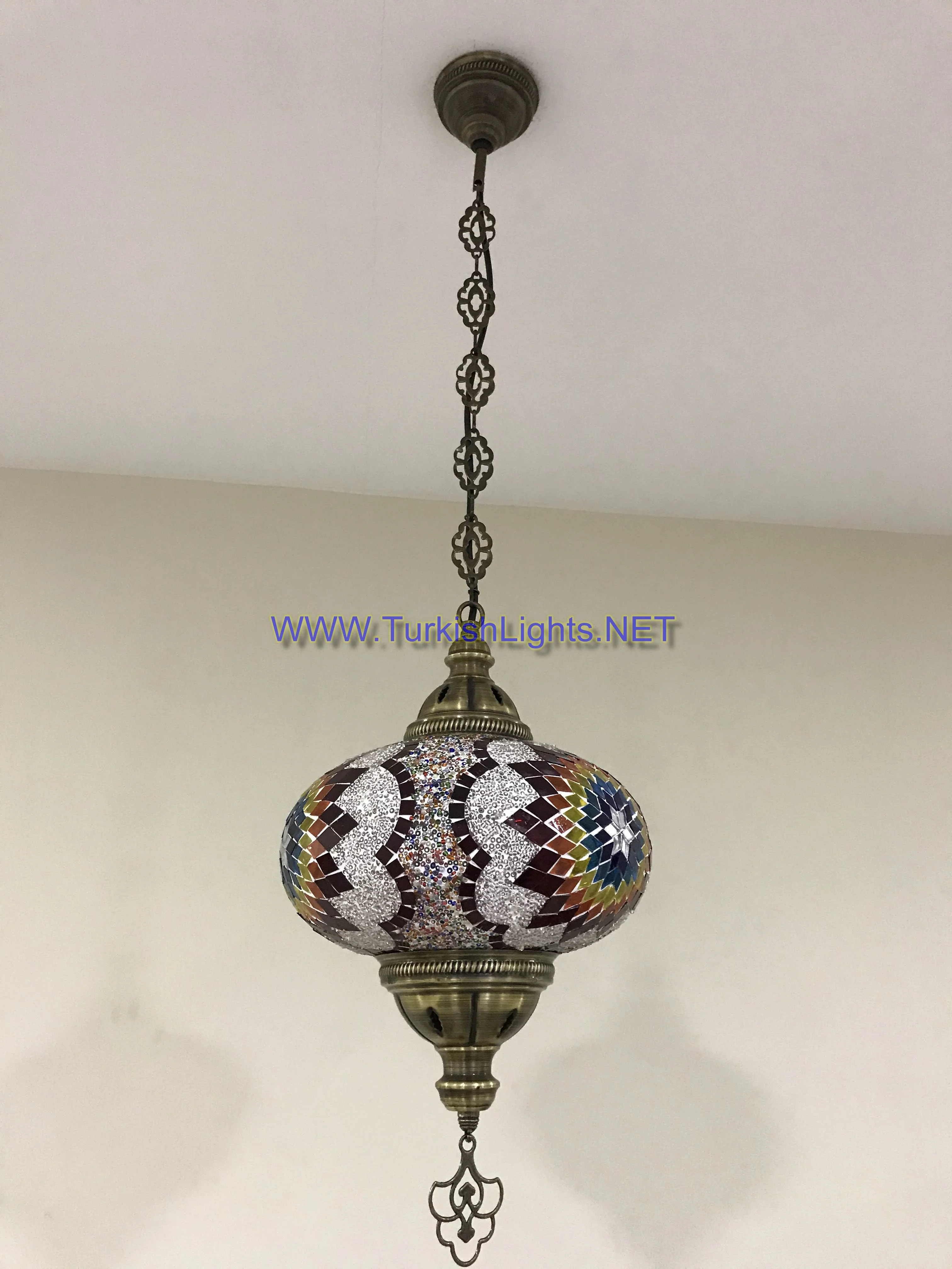 Turkish Handmade Mosaic  Hanging Lamp - Extra Large Globe - Image 6