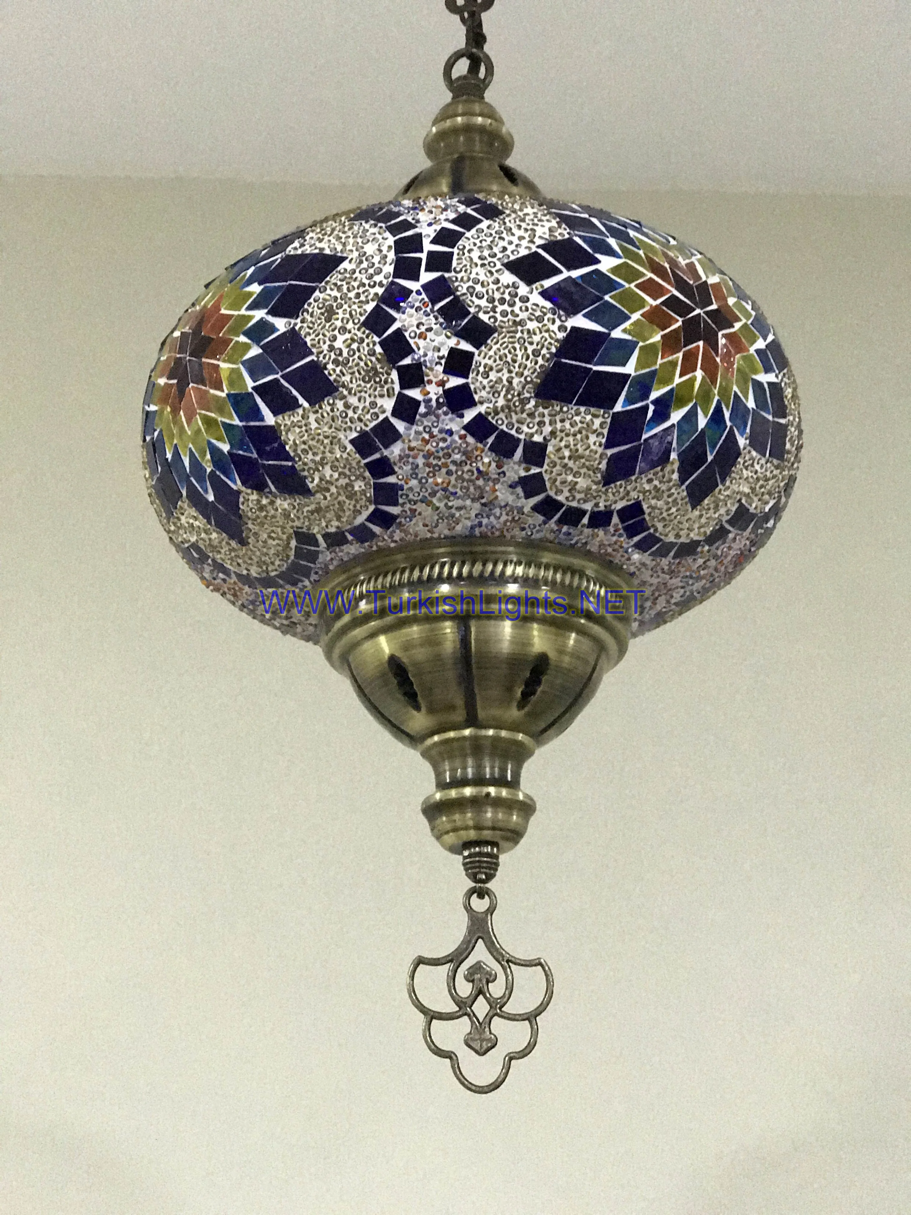 Turkish Handmade Mosaic  Hanging Lamp - Extra Large Globe - Image 6