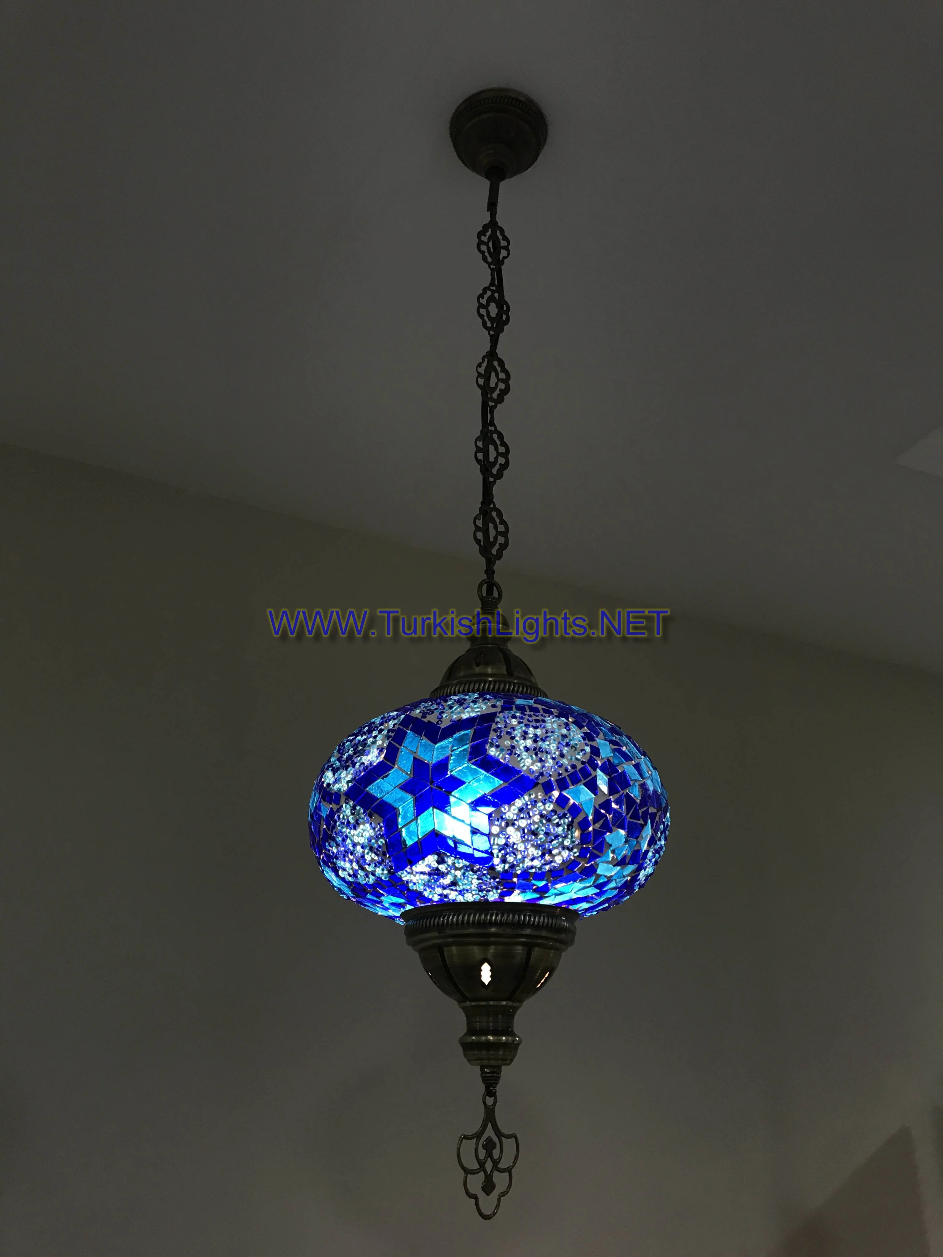 Turkish Handmade Mosaic  Hanging Lamp - Extra Large Globe - Image 3