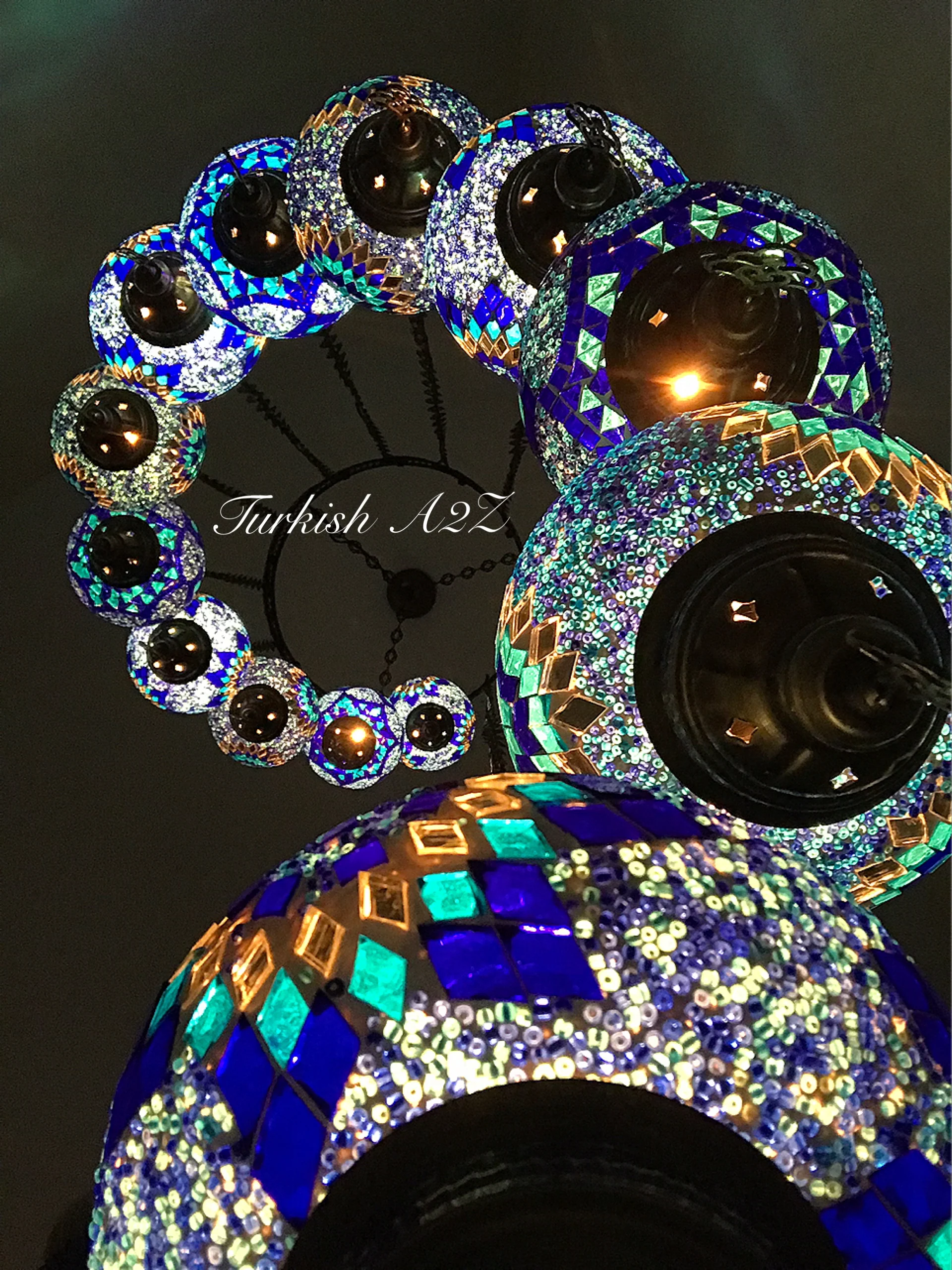 Turkish Mosaic Chandelier with 13 Large Globes (water drop model) , ID:152 - Image 2