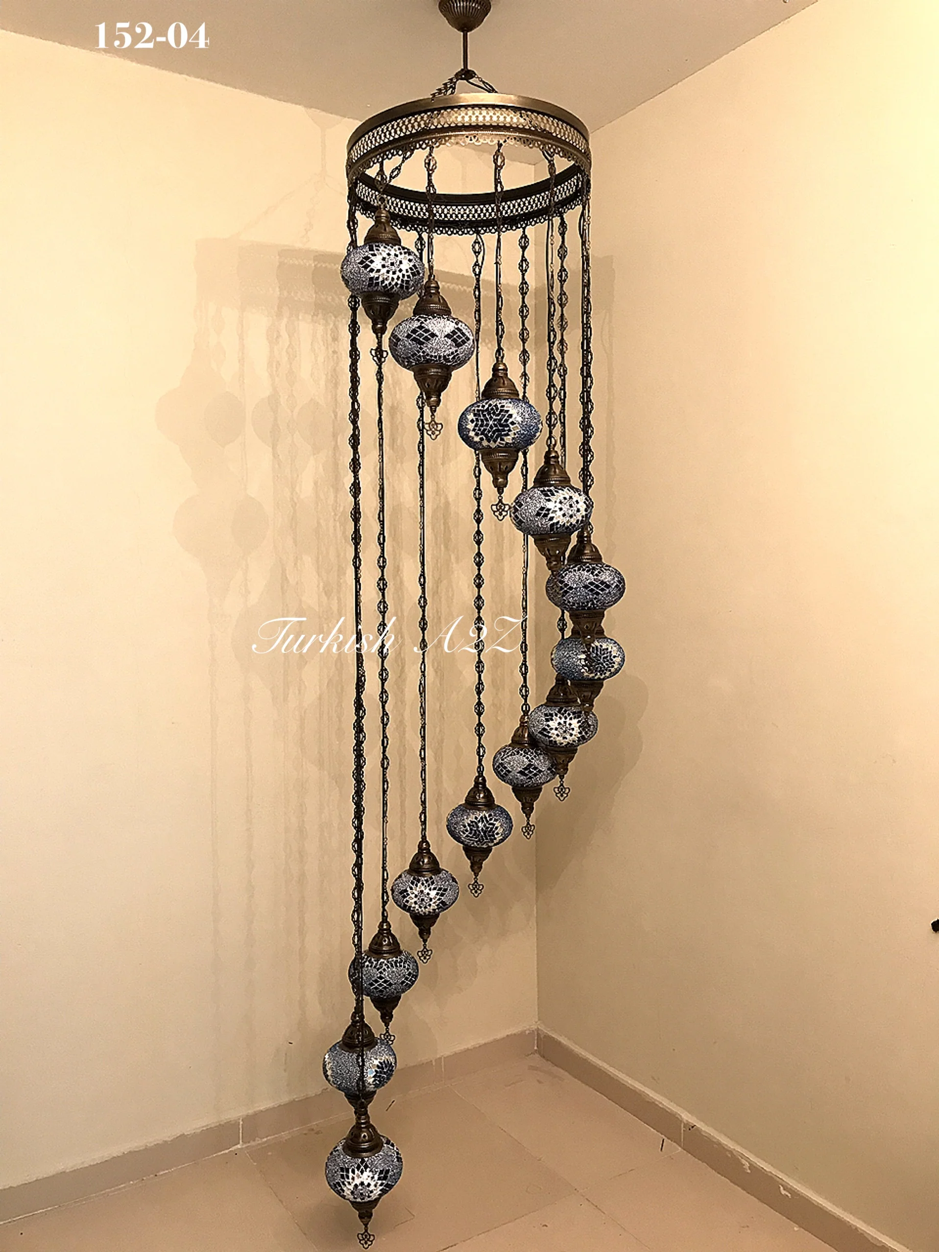 Turkish Mosaic Chandelier with 13 Large Globes (water drop model) , ID:152 - Image 3