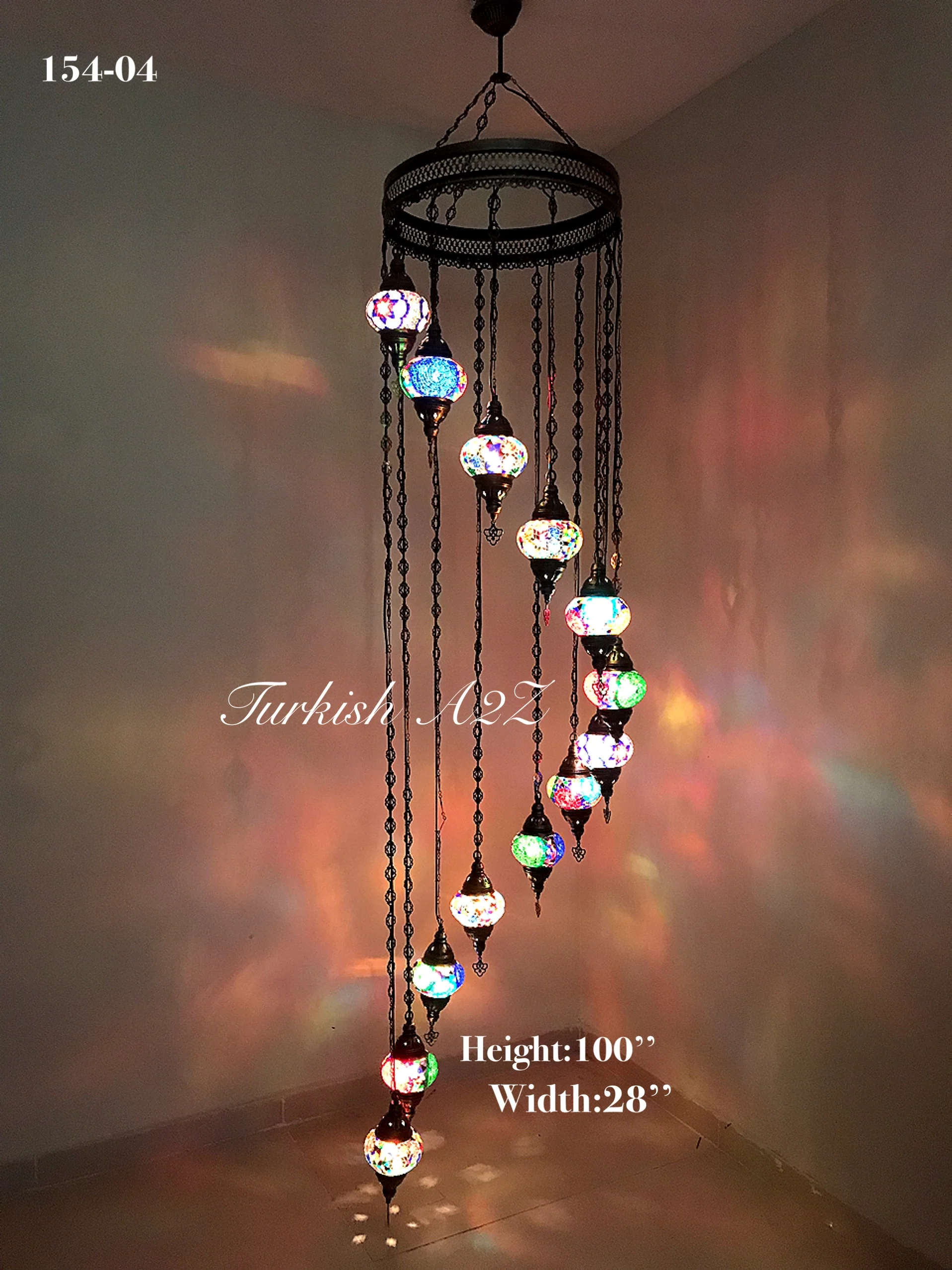 Turkish Mosaic Chandelier with 13 MEDIUM GLOBES, ID:154