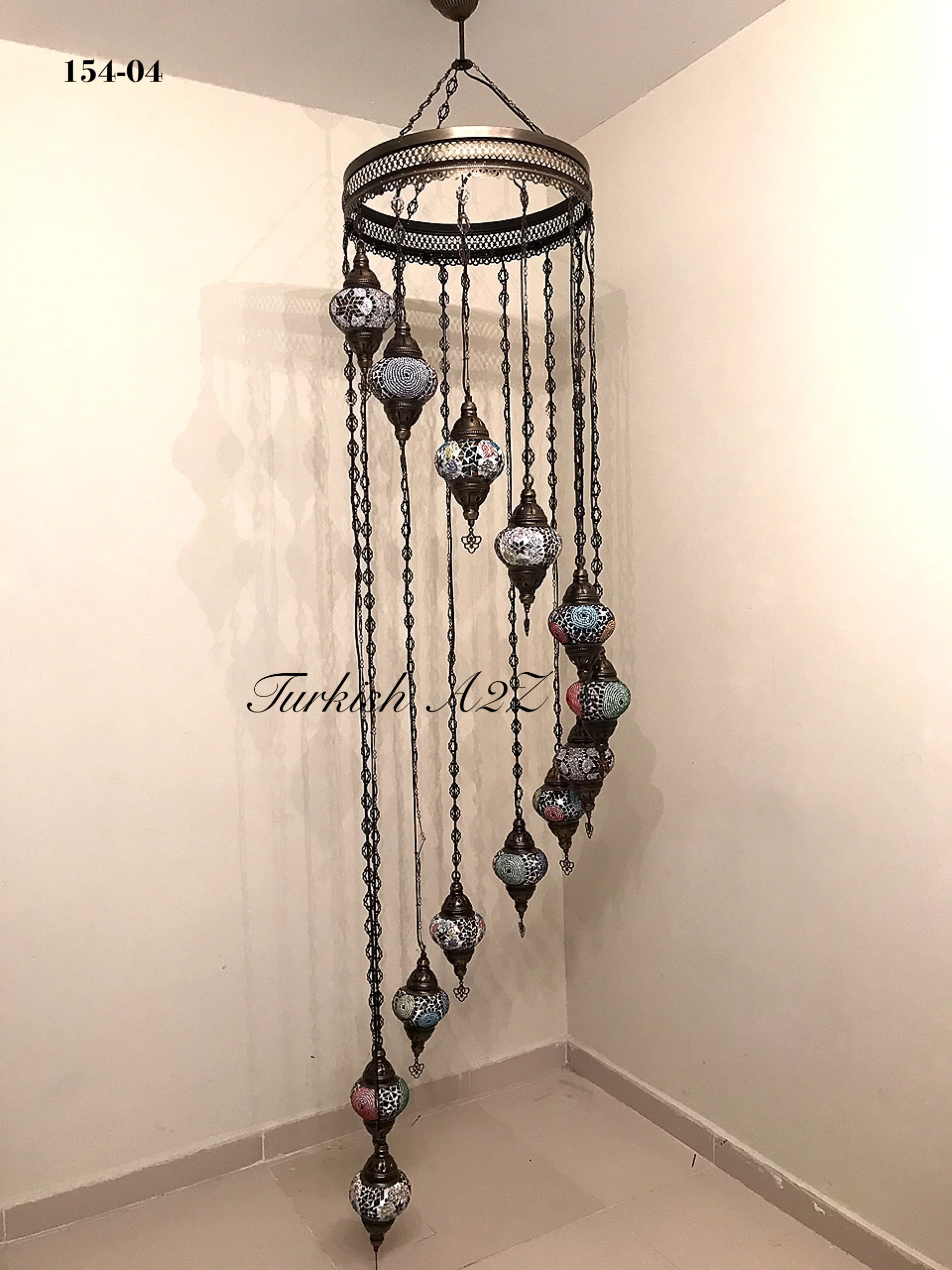 Turkish Mosaic Chandelier with 13 MEDIUM GLOBES, ID:154 - Image 3