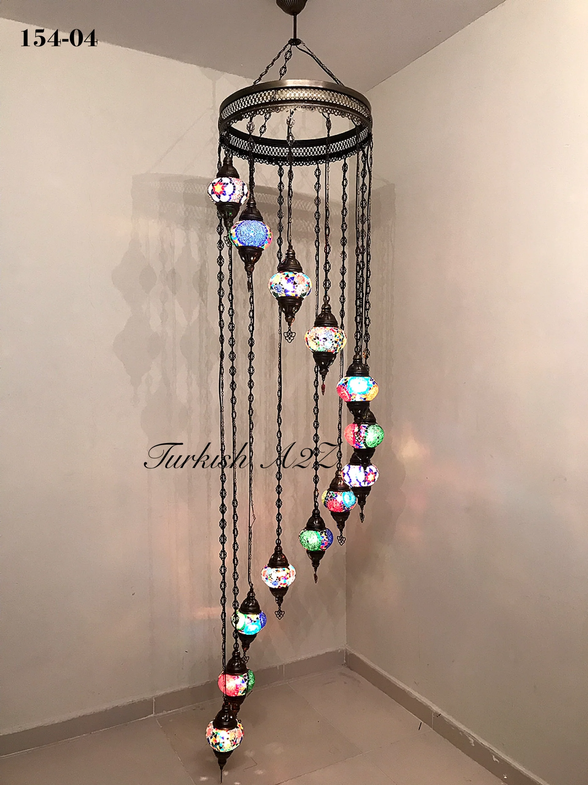 Turkish Mosaic Chandelier with 13 MEDIUM GLOBES, ID:154 - Image 4
