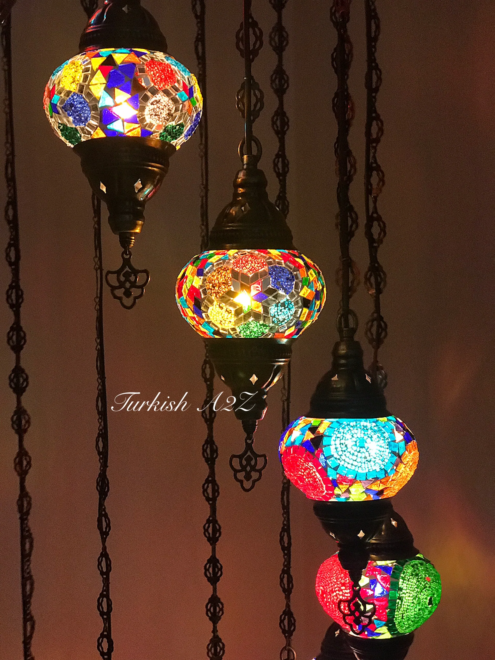 Turkish Mosaic Chandelier with 13 MEDIUM GLOBES, ID:154 - Image 6