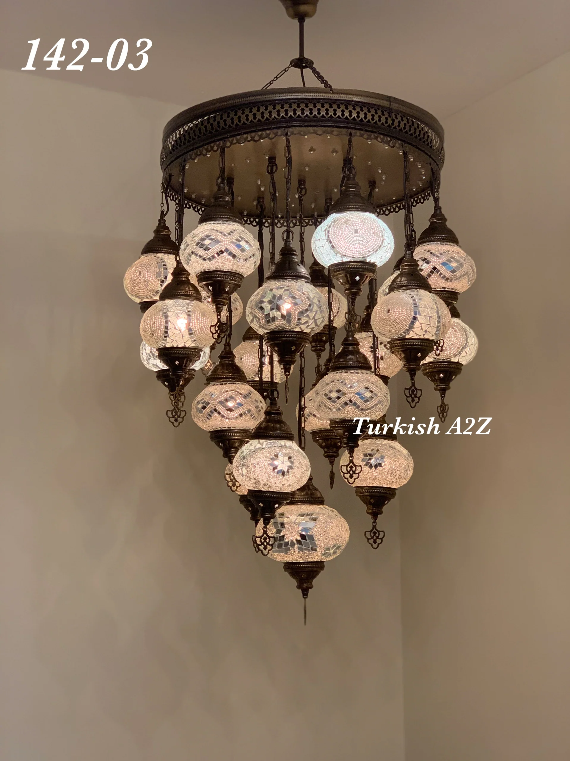 Turkish Mosaic Chandelier 21 Medium Globes with Remote ID: LZ21M-2 - Image 3