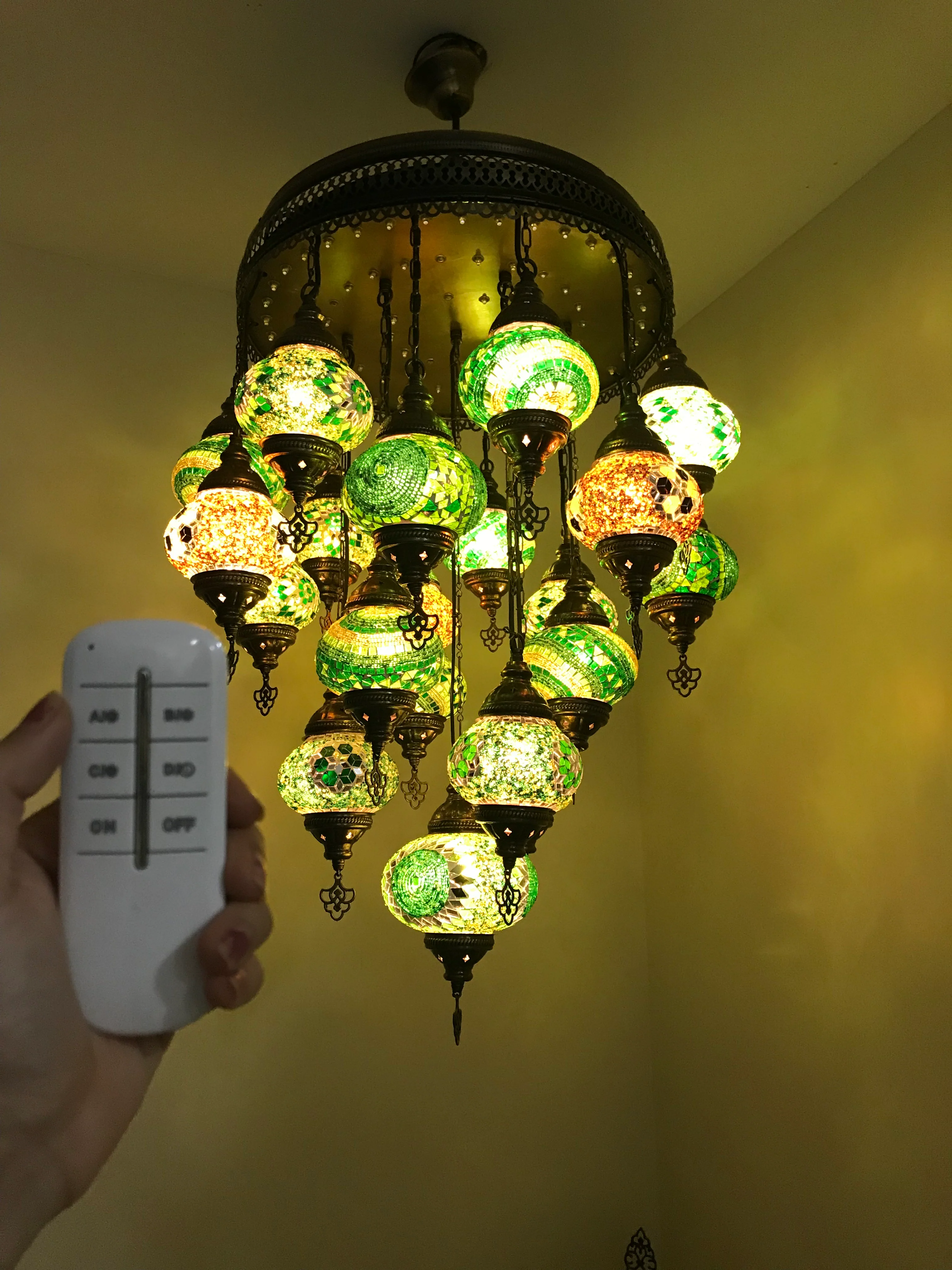 Turkish Mosaic Chandelier 21 Medium Globes with Remote ID: LZ21M-3 - Image 13