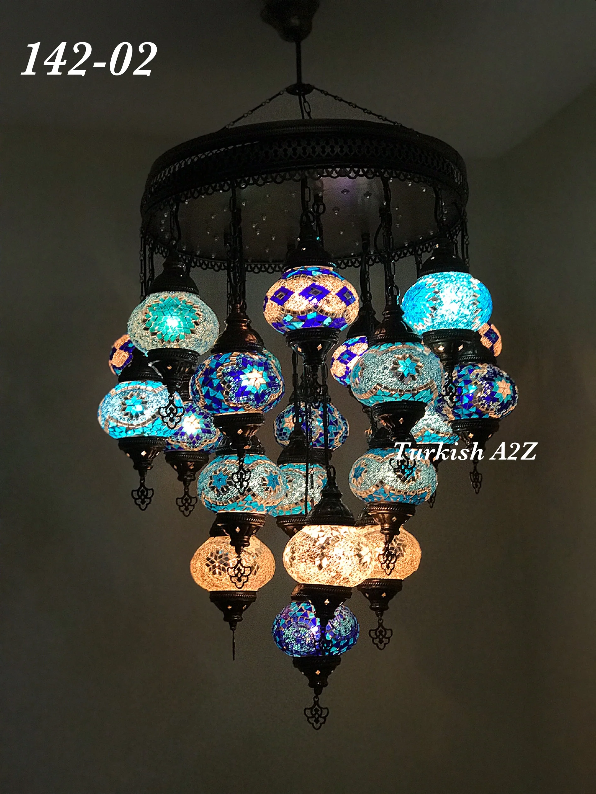Turkish Mosaic Chandelier 21 Medium Globes with Remote ID: LZ21M-1 - Image 3