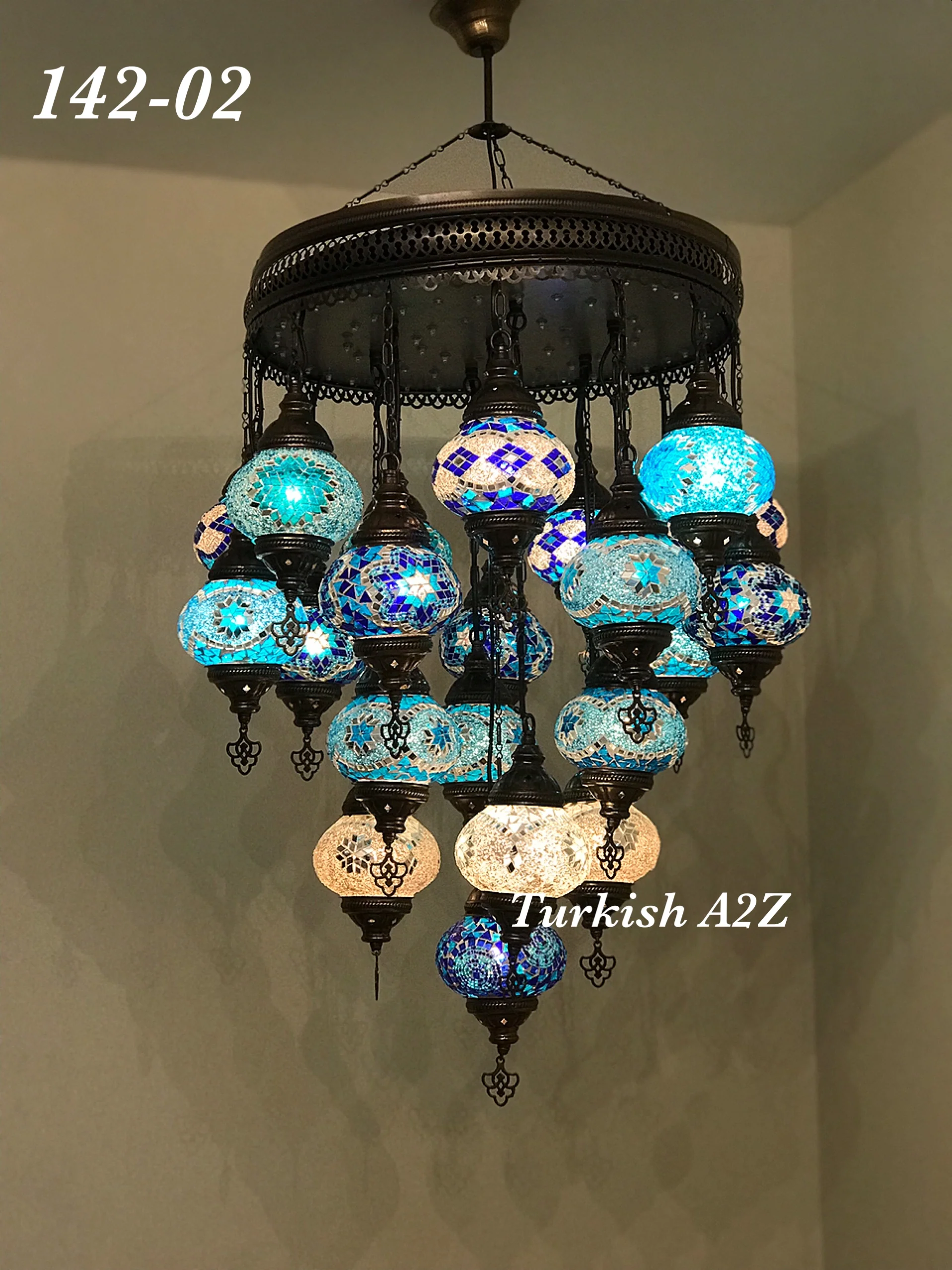 Turkish Mosaic Chandelier 21 Medium Globes with Remote ID: LZ21M-1 - Image 4
