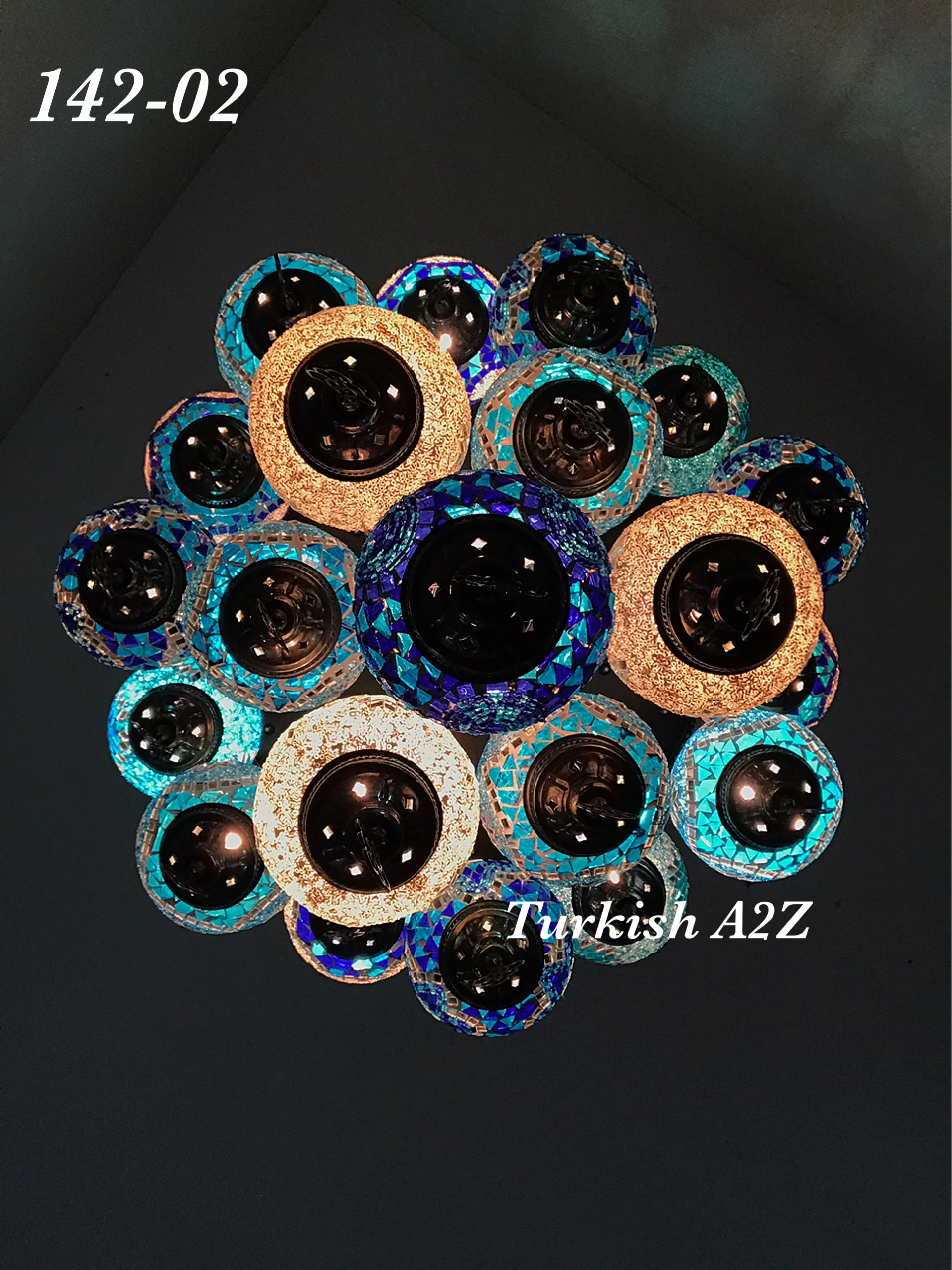Turkish Mosaic Chandelier 21 Medium Globes with Remote ID: LZ21M-1 - Image 5