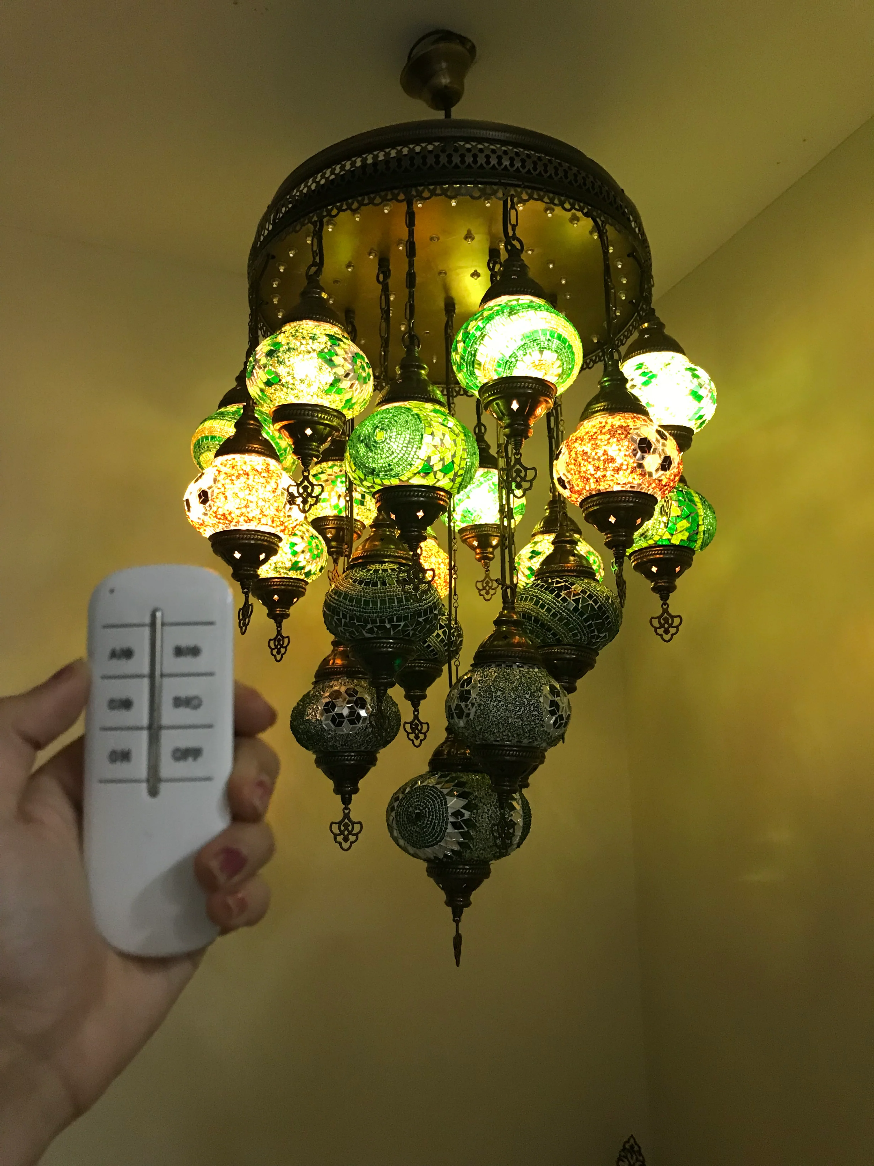 Turkish Mosaic Chandelier 21 Medium Globes with Remote ID: LZ21M-1 - Image 8