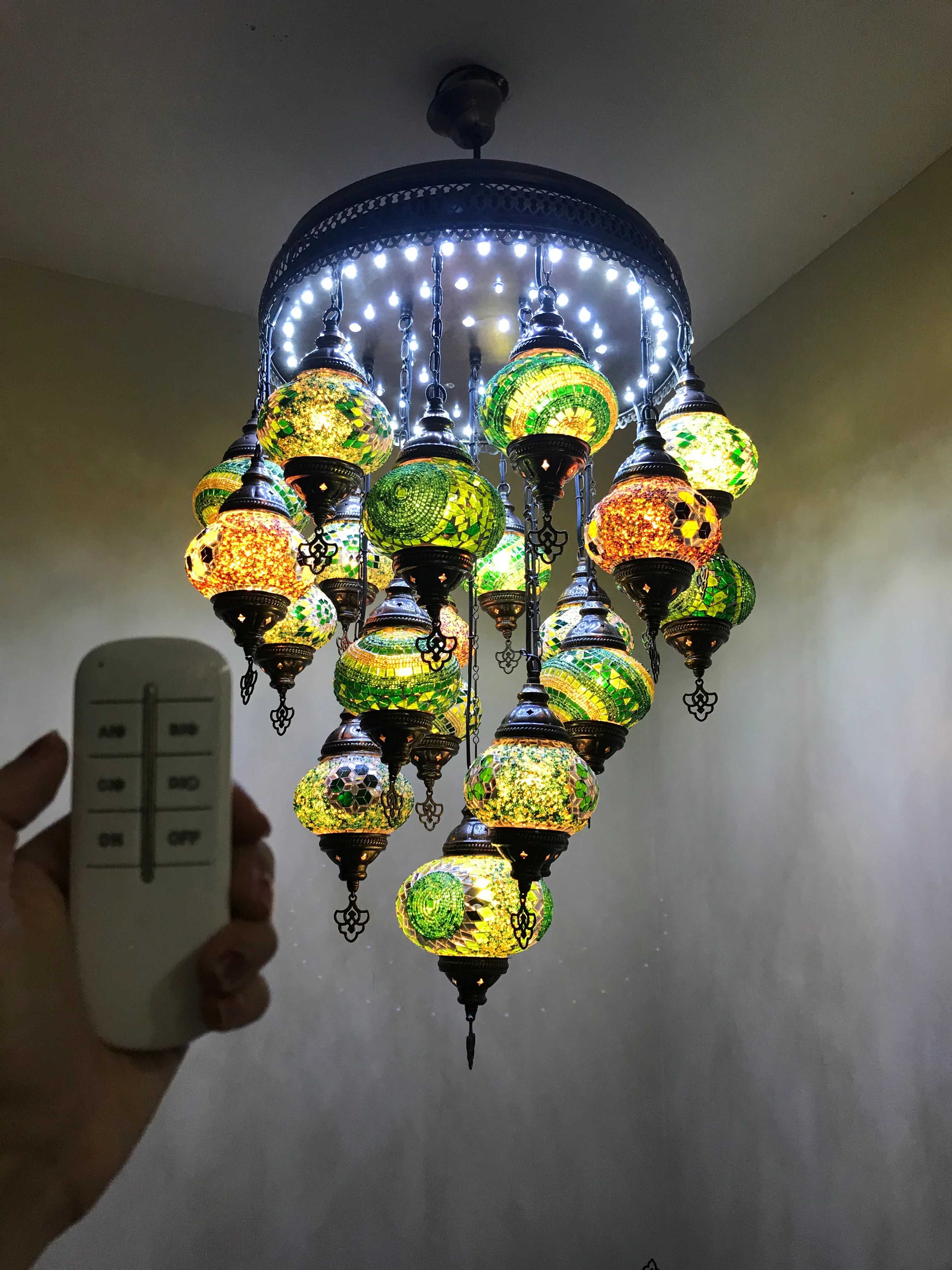 Turkish Mosaic Chandelier 21 Medium Globes with Remote ID: LZ21M-1 - Image 9