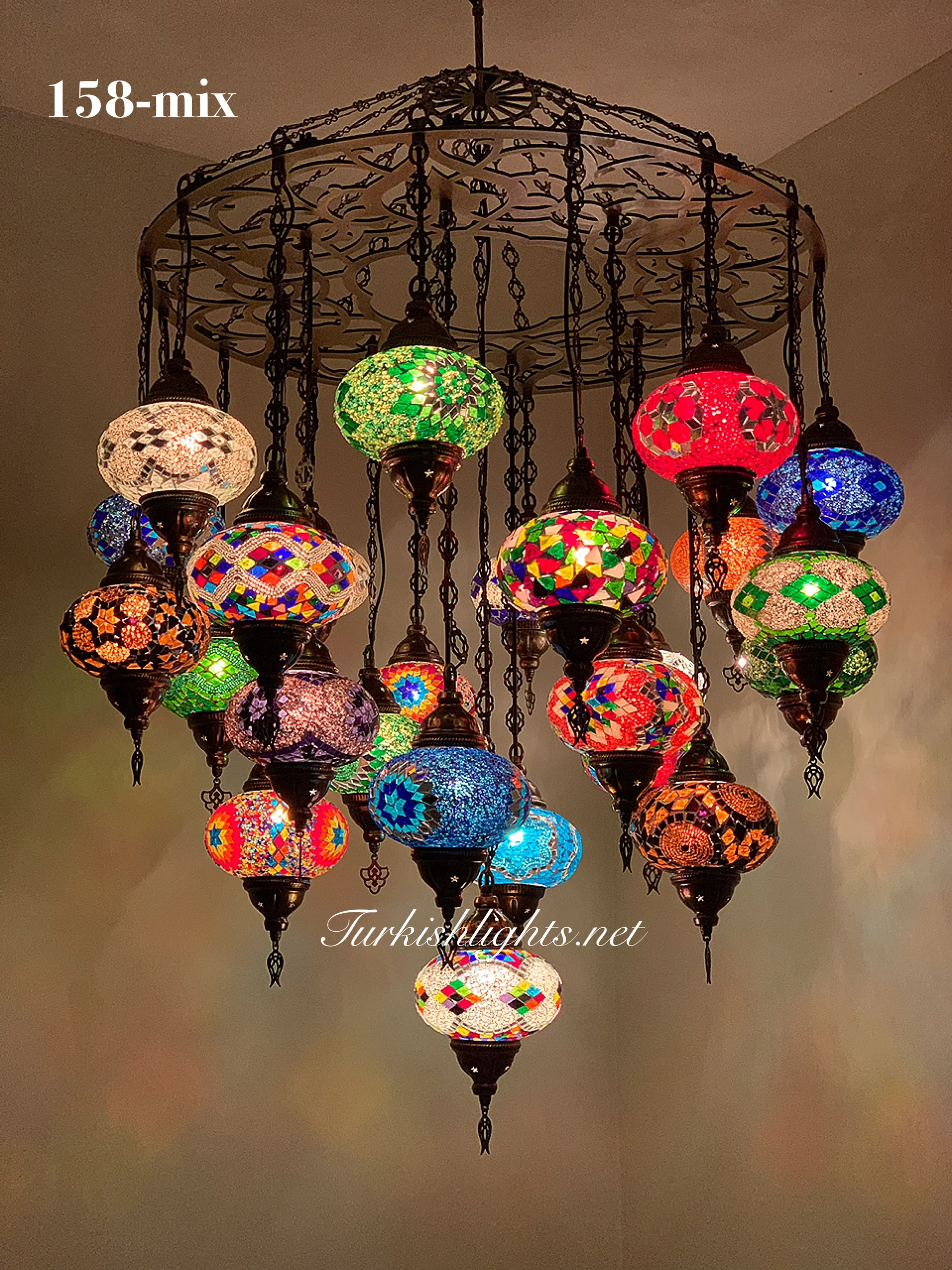 Turkish Mosaic Chandelier 25 Large Globes ID: LZ25L