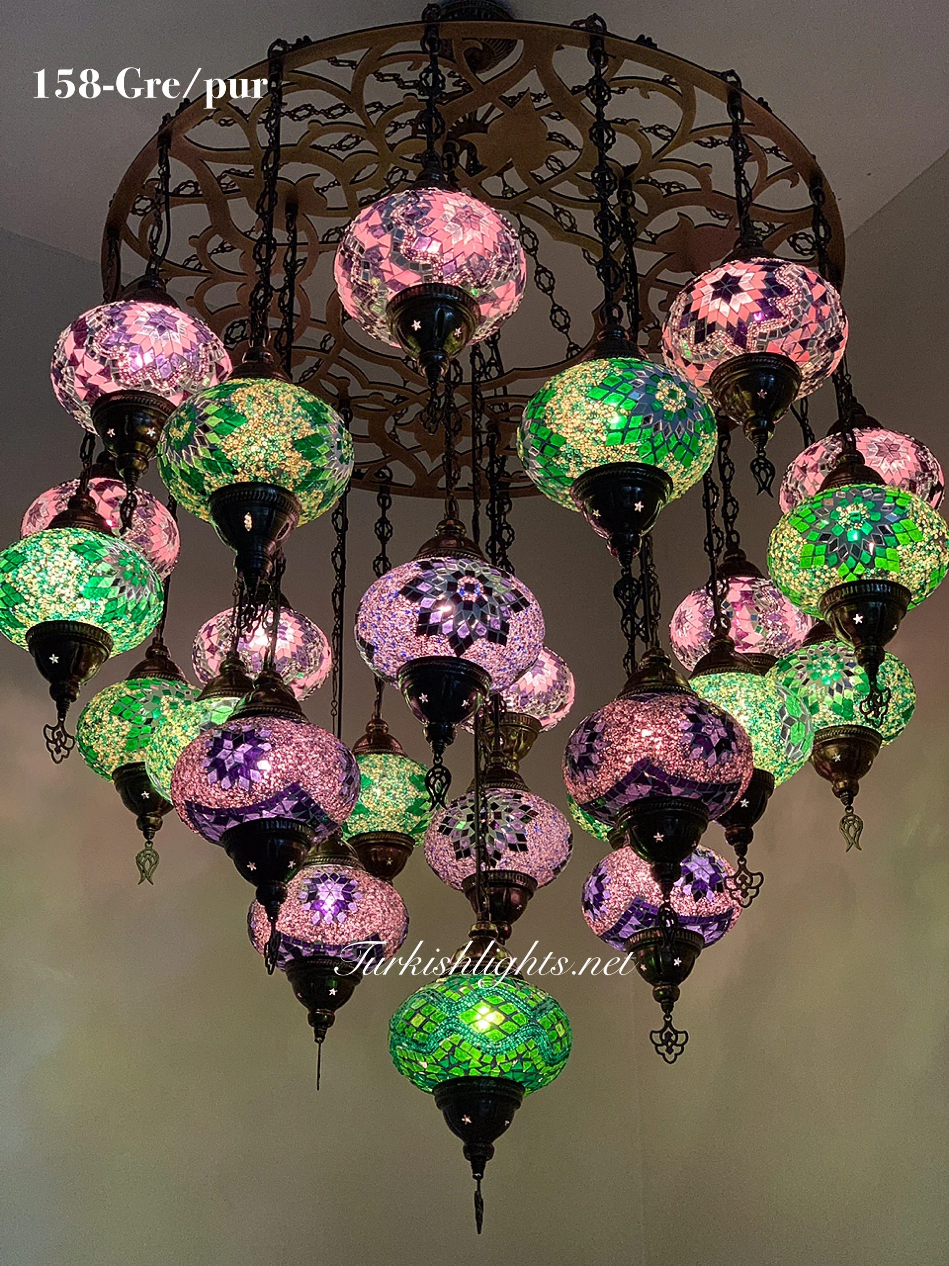 Turkish Mosaic Chandelier 25 Large Globes ID: LZ25L-PURPLE-GREEN