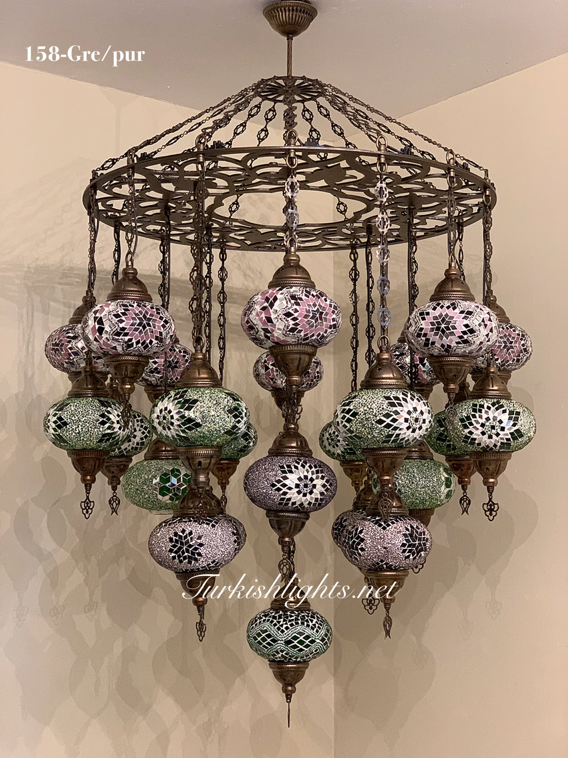 Turkish Mosaic Chandelier 25 Large Globes ID: LZ25L-PURPLE-GREEN - Image 2