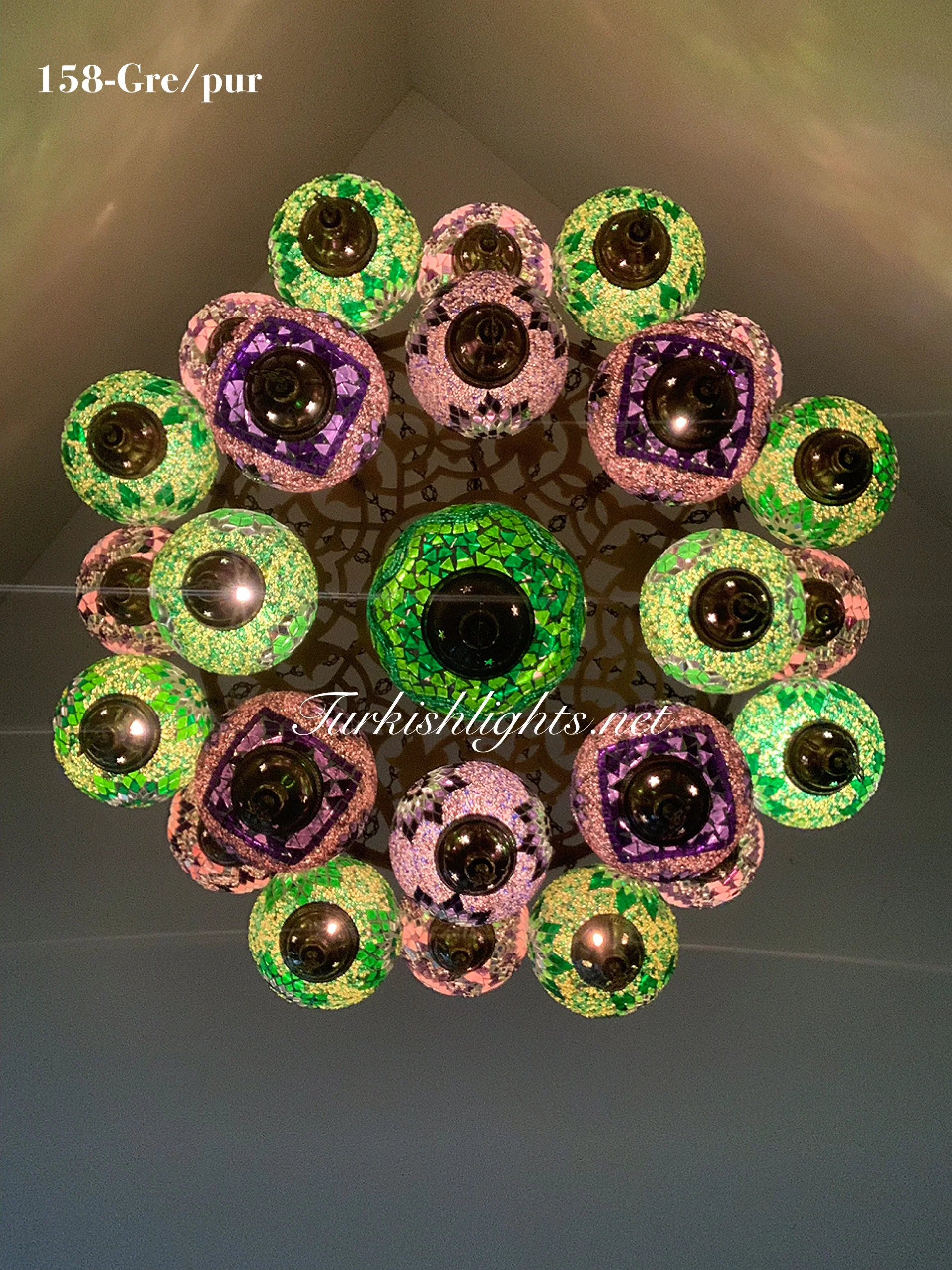 Turkish Mosaic Chandelier 25 Large Globes ID: LZ25L-PURPLE-GREEN - Image 3