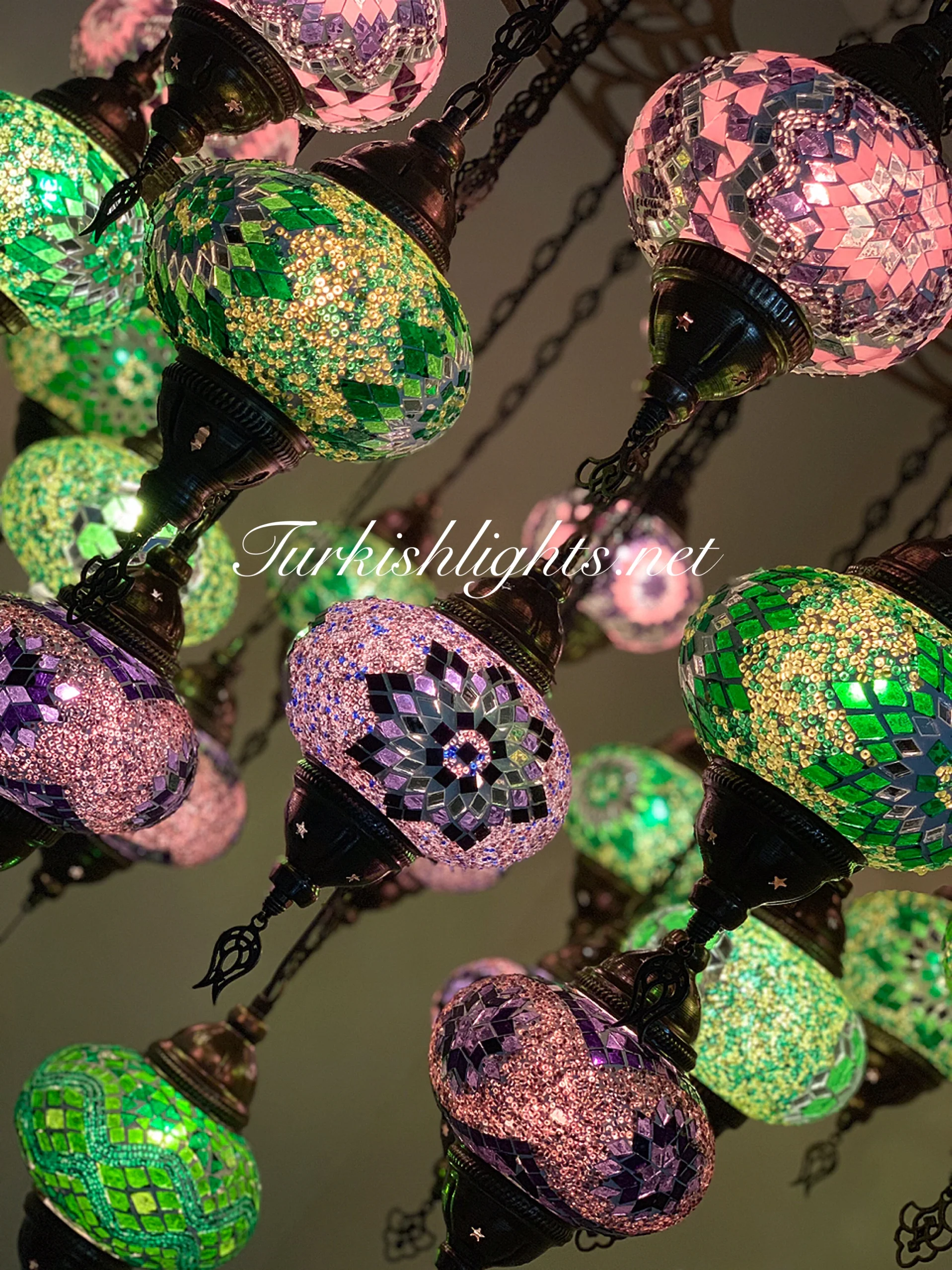 Turkish Mosaic Chandelier 25 Large Globes ID: LZ25L-PURPLE-GREEN - Image 4