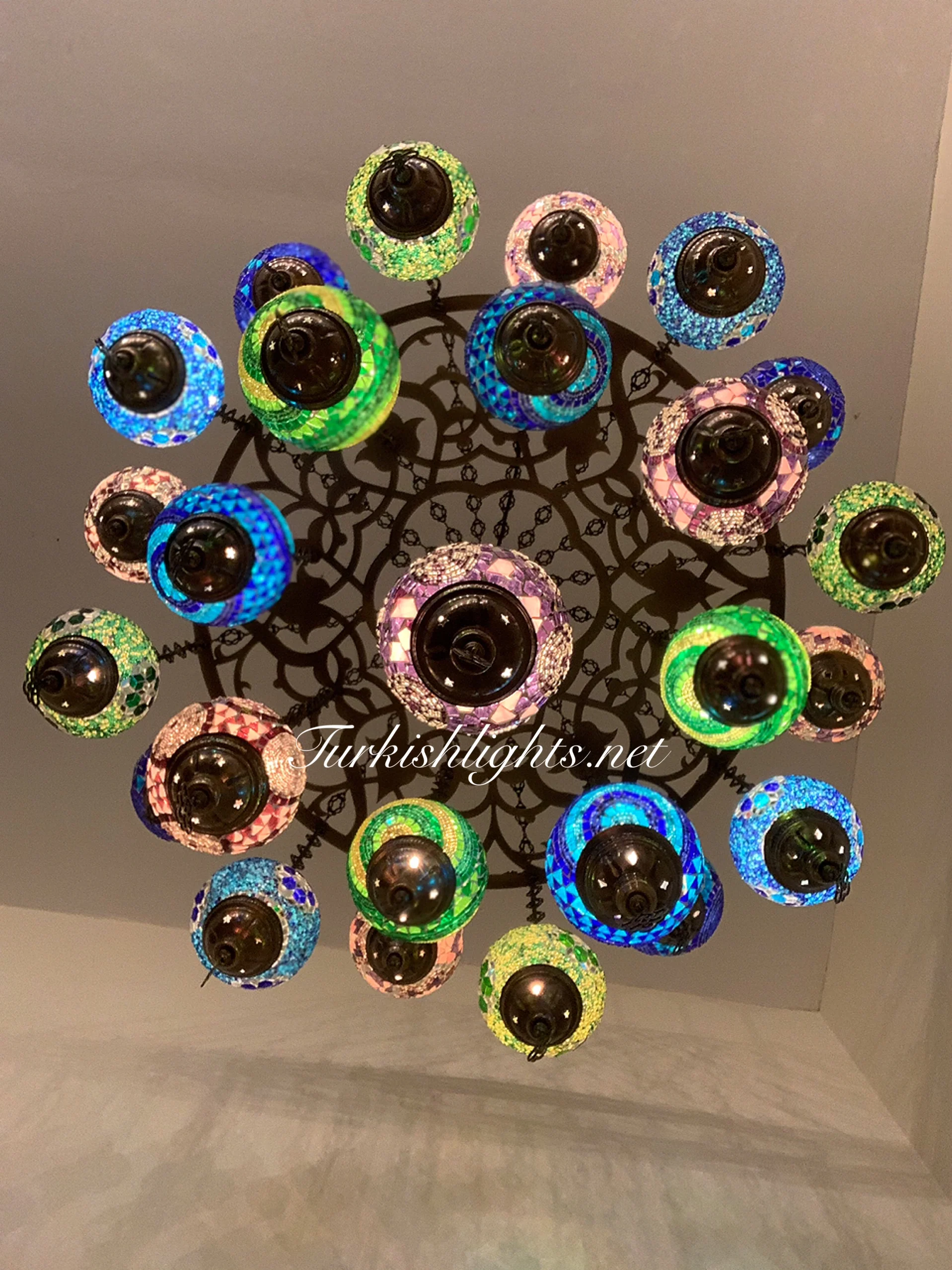 Turkish Mosaic Chandelier 25 Medium Globes ID: LZ25M-MIX - Image 4