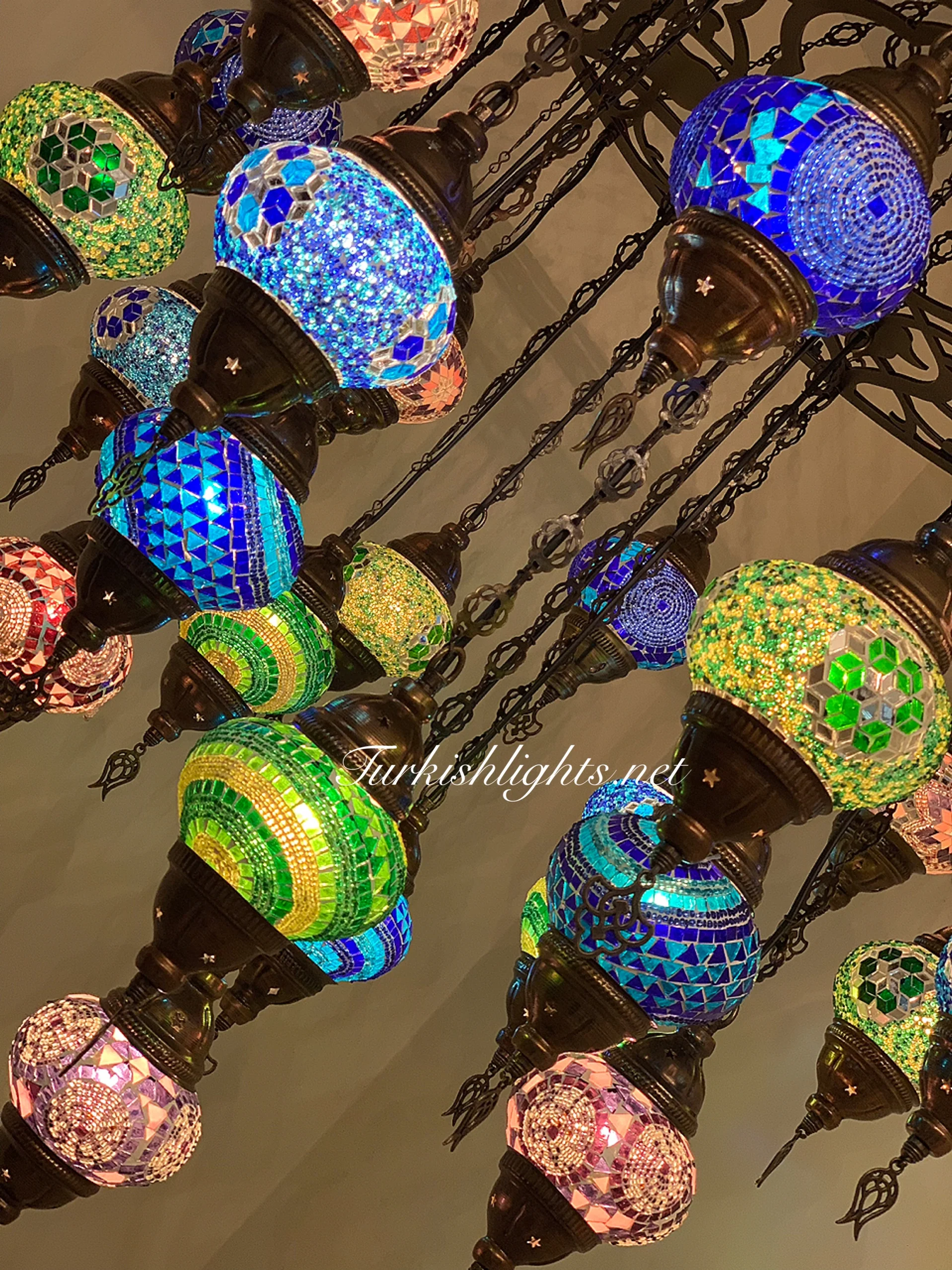 Turkish Mosaic Chandelier 25 Medium Globes ID: LZ25M-MIX - Image 5